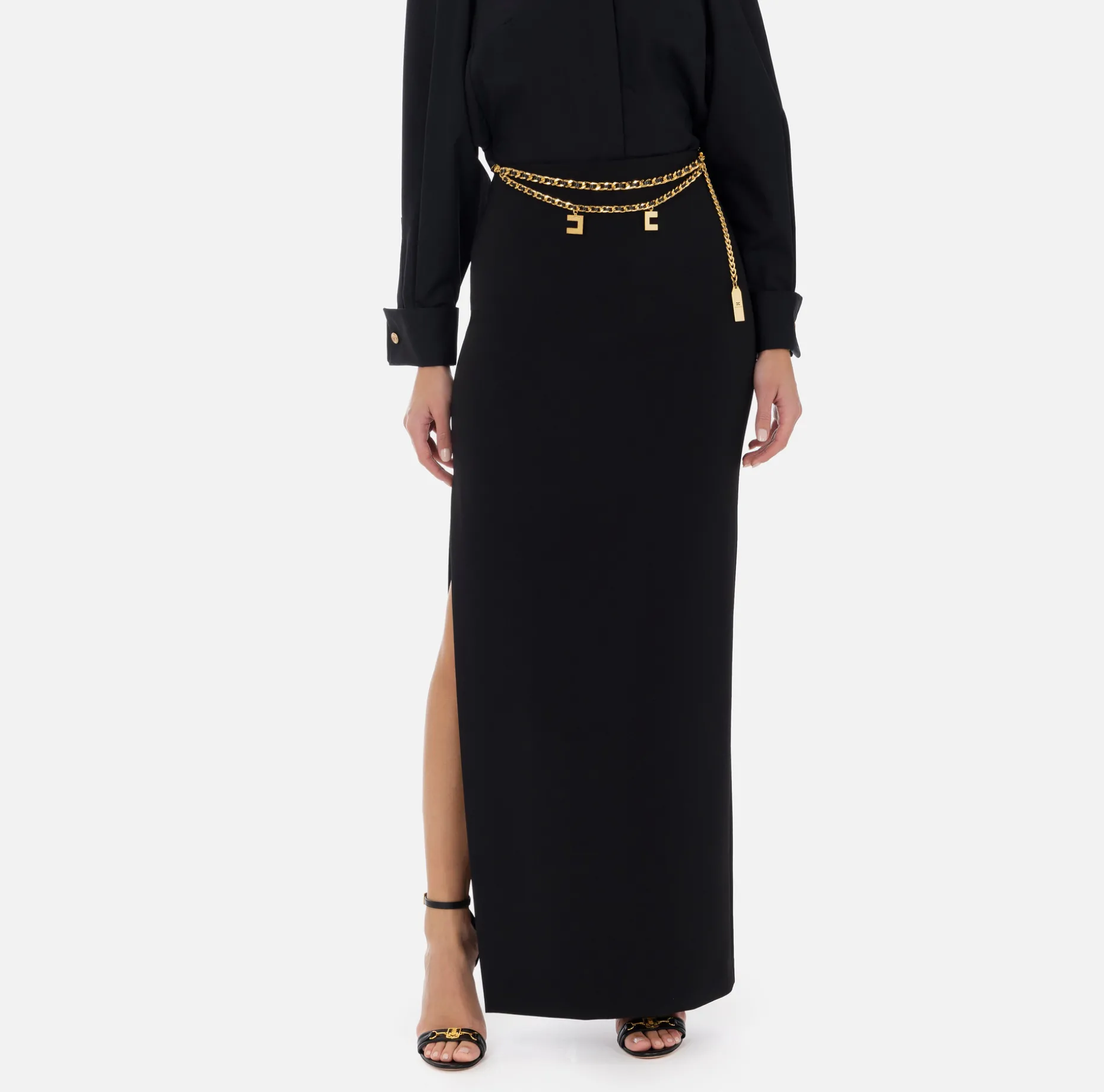 Elisabetta Franchi Skirts | Long skirt in lightweight crêpe fabric with chain