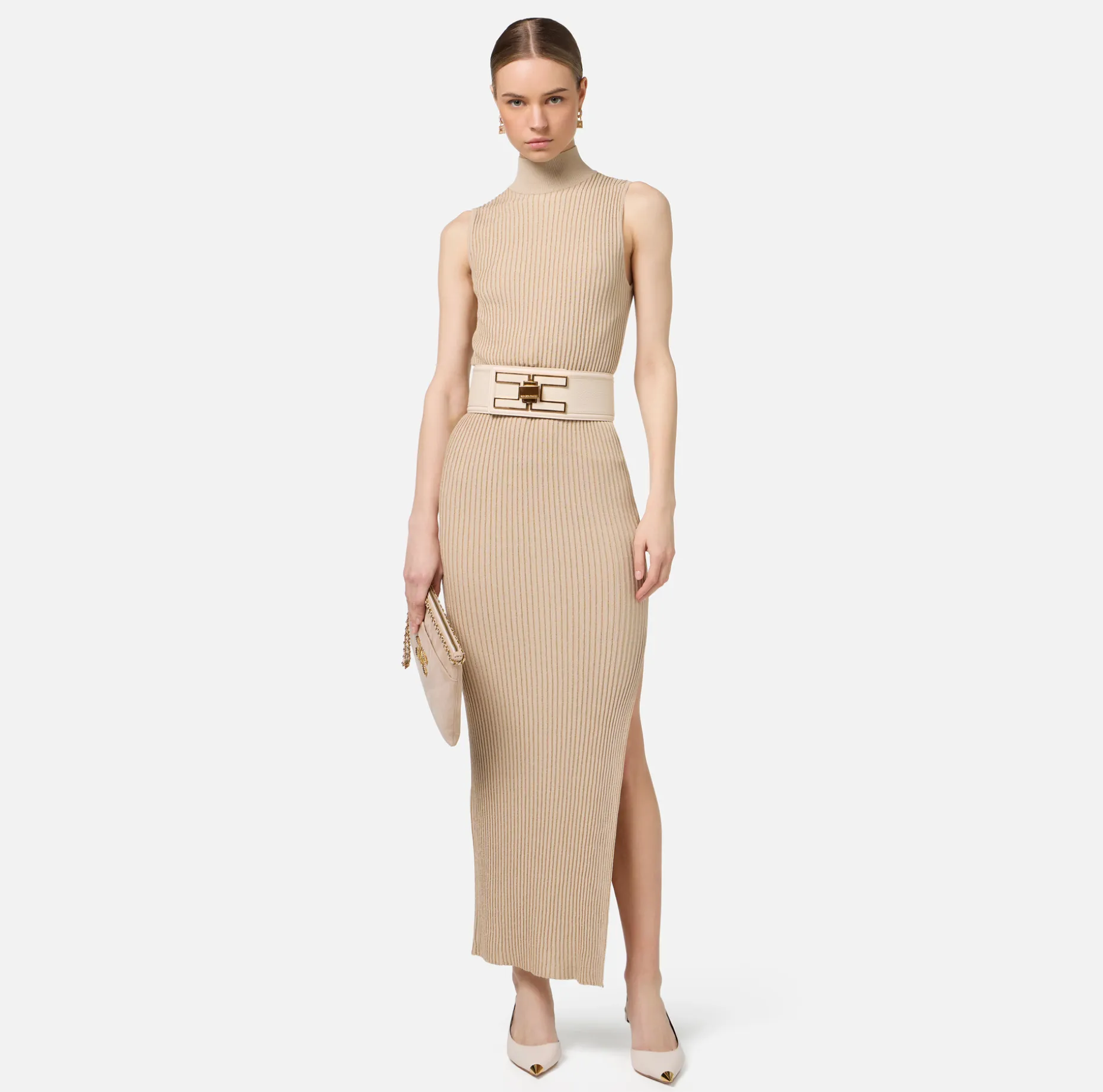 Elisabetta Franchi Knitted Dresses | Dresses | Lurex and viscose narrow-ribbed midi dress