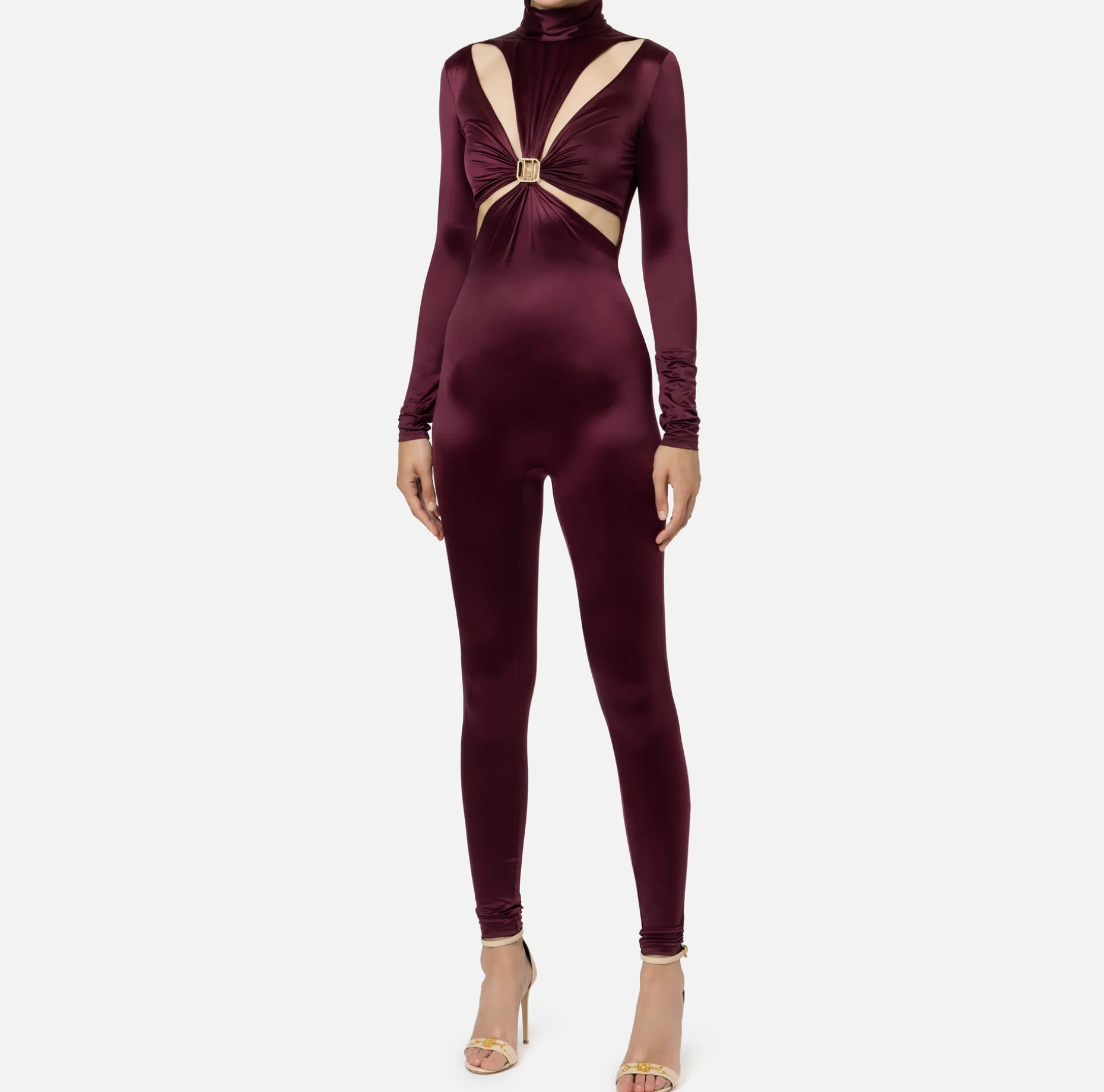 Elisabetta Franchi Jumpsuits | Lycra jumpsuit with cut-out pattern and logo accessory