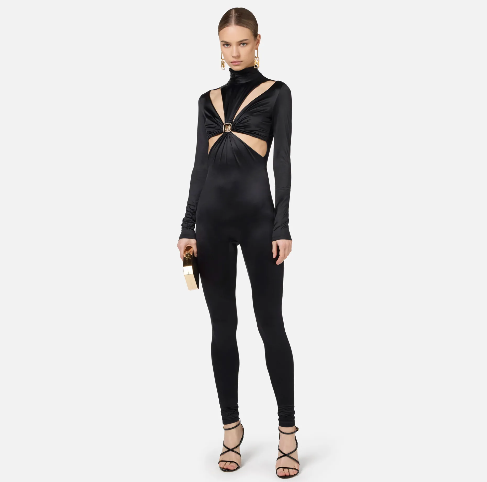 Elisabetta Franchi Jumpsuits | Lycra jumpsuit with cut-out pattern and logo accessory