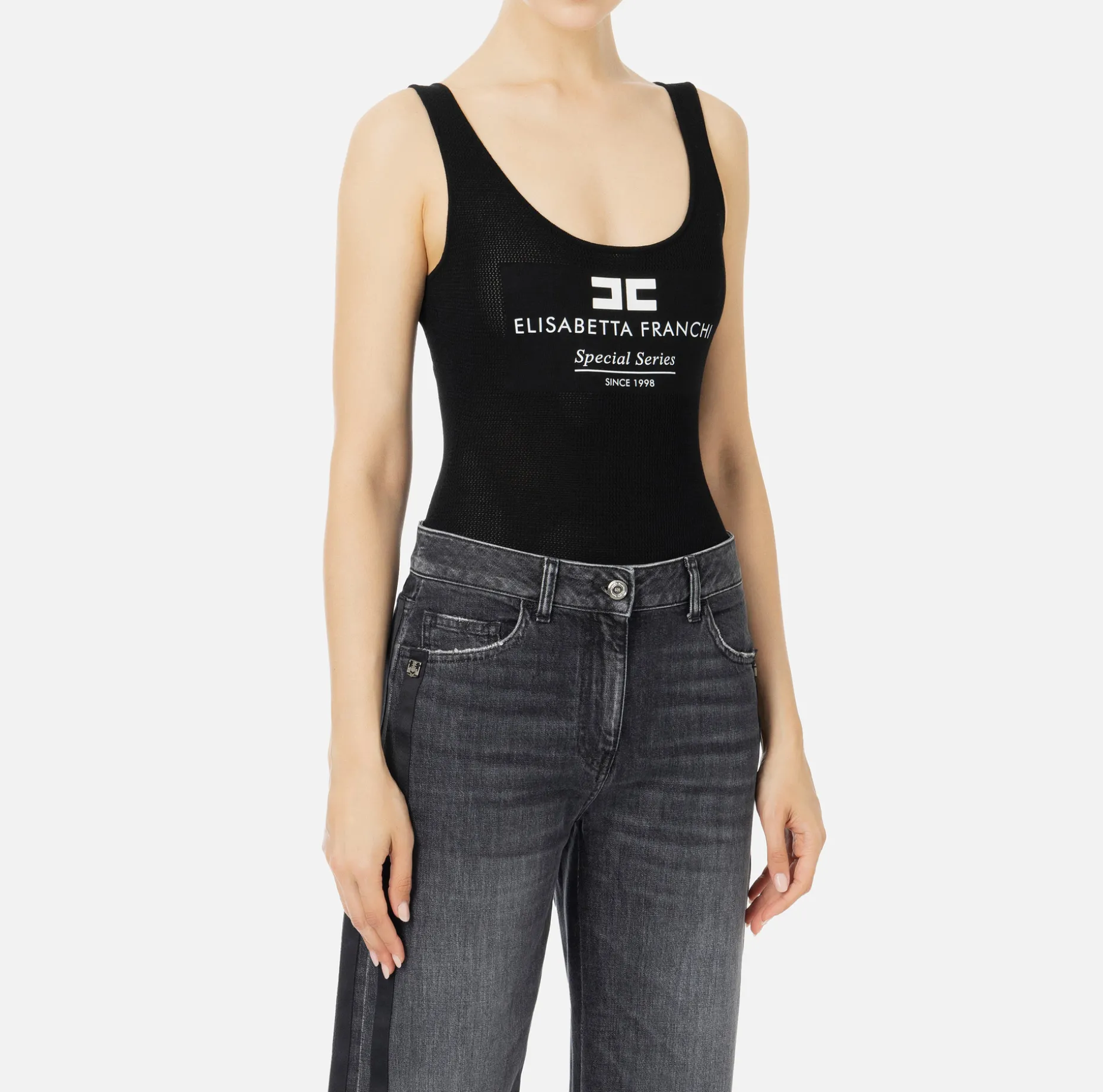 Elisabetta Franchi Top And T-Shirts | Mesh stitch bodysuit in viscose fabric with inlay