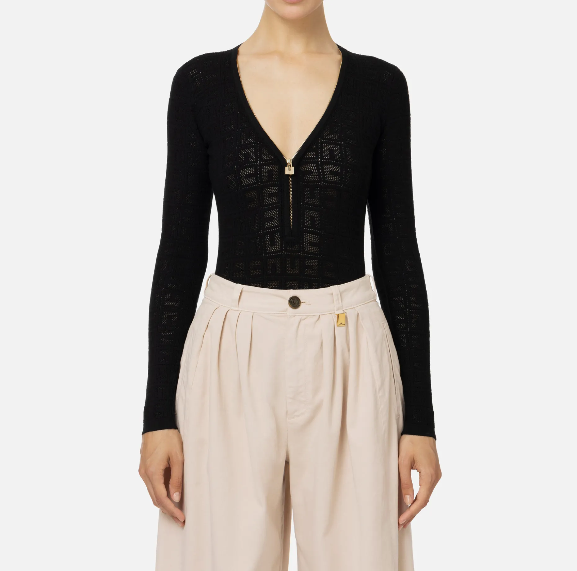 Elisabetta Franchi Top And T-Shirts | Mesh stitch bodysuit in viscose fabric with logo