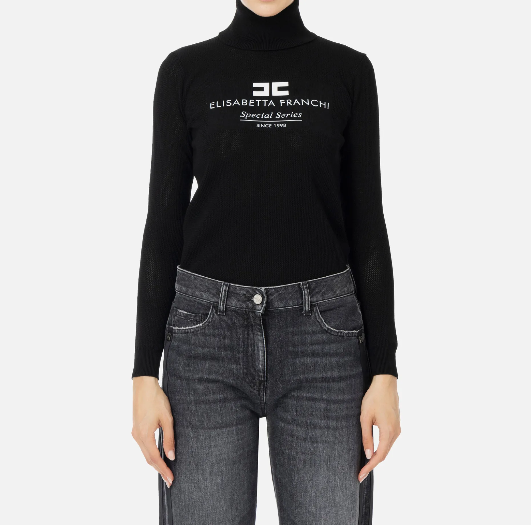 Elisabetta Franchi Knitwear And Sweatshirts | Mesh stitch turtleneck in viscose fabric with inlay