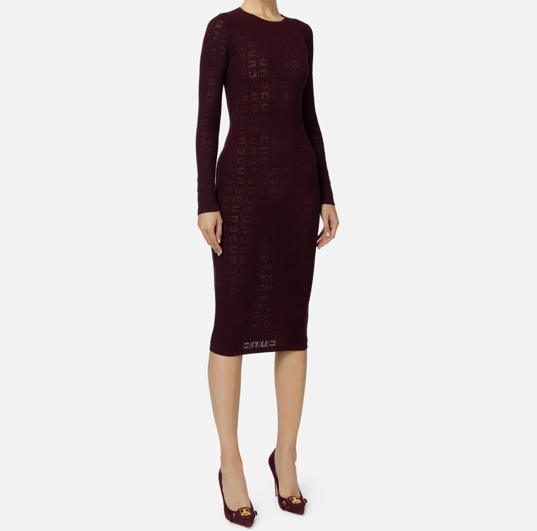 Elisabetta Franchi Midi Dresses | Knitted Dresses | Mesh stitch viscose midi dress with logo