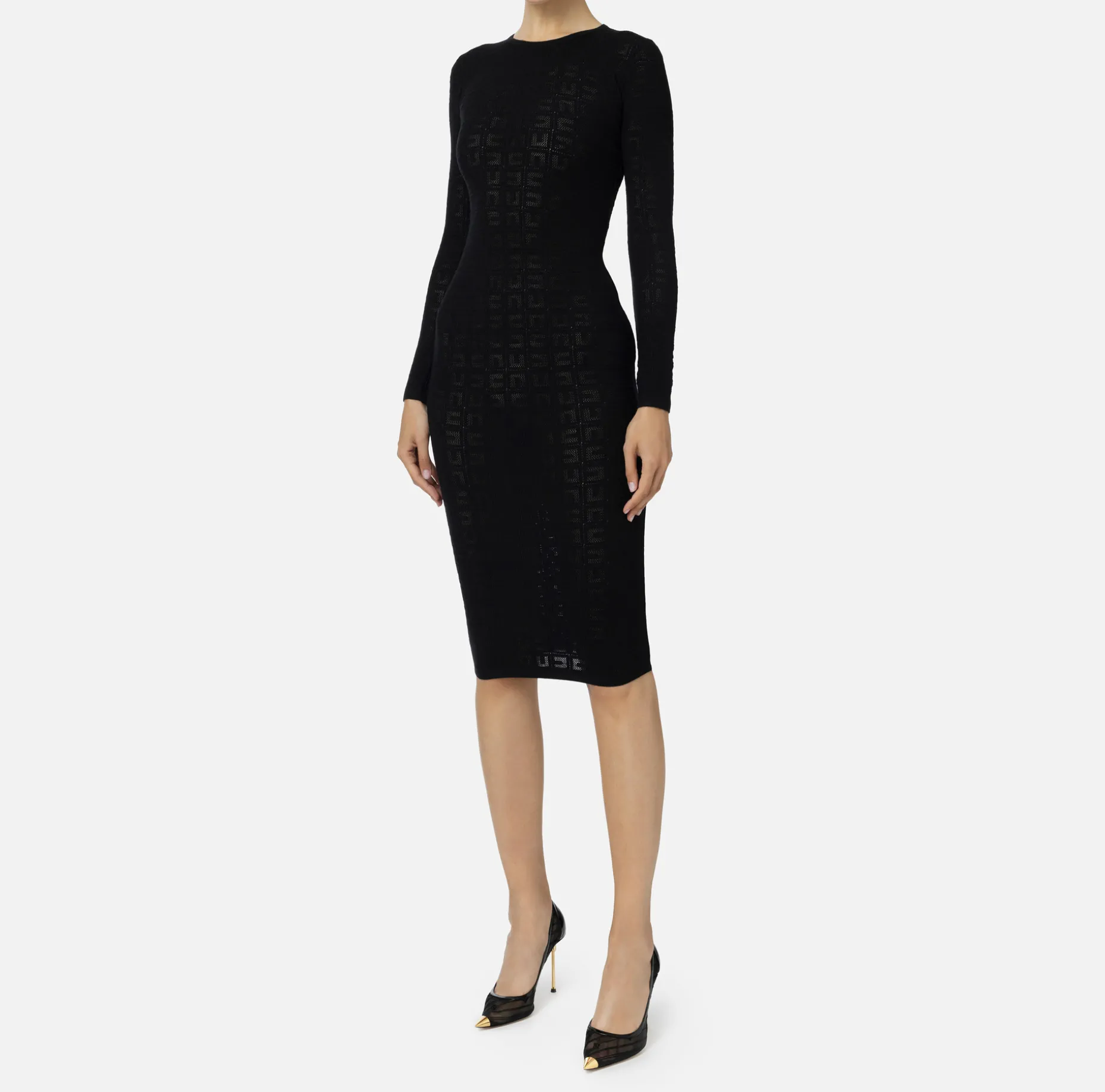 Elisabetta Franchi Midi Dresses | Knitted Dresses | Mesh stitch viscose midi dress with logo