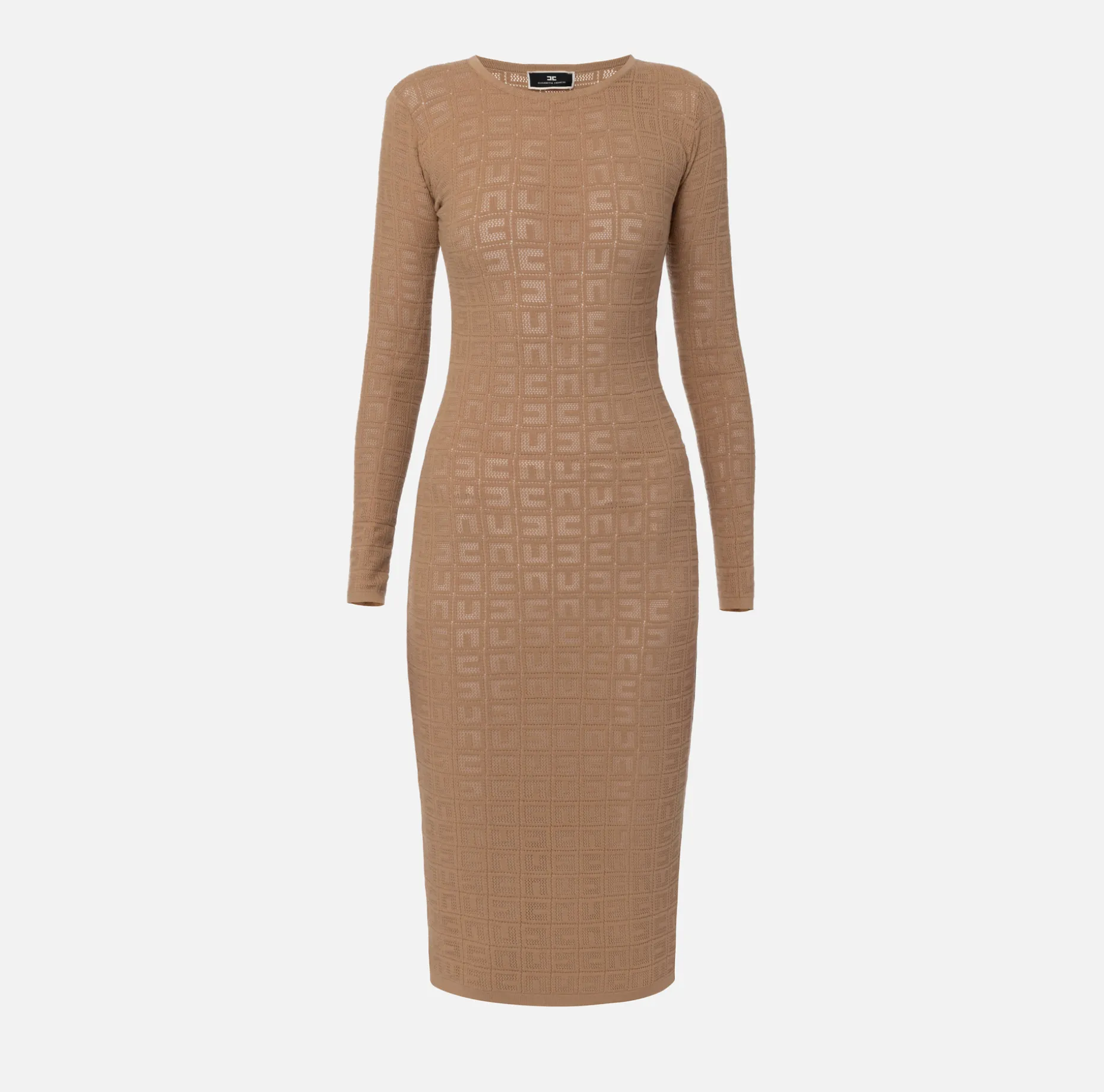 Elisabetta Franchi Midi Dresses | Knitted Dresses | Mesh stitch viscose midi dress with logo