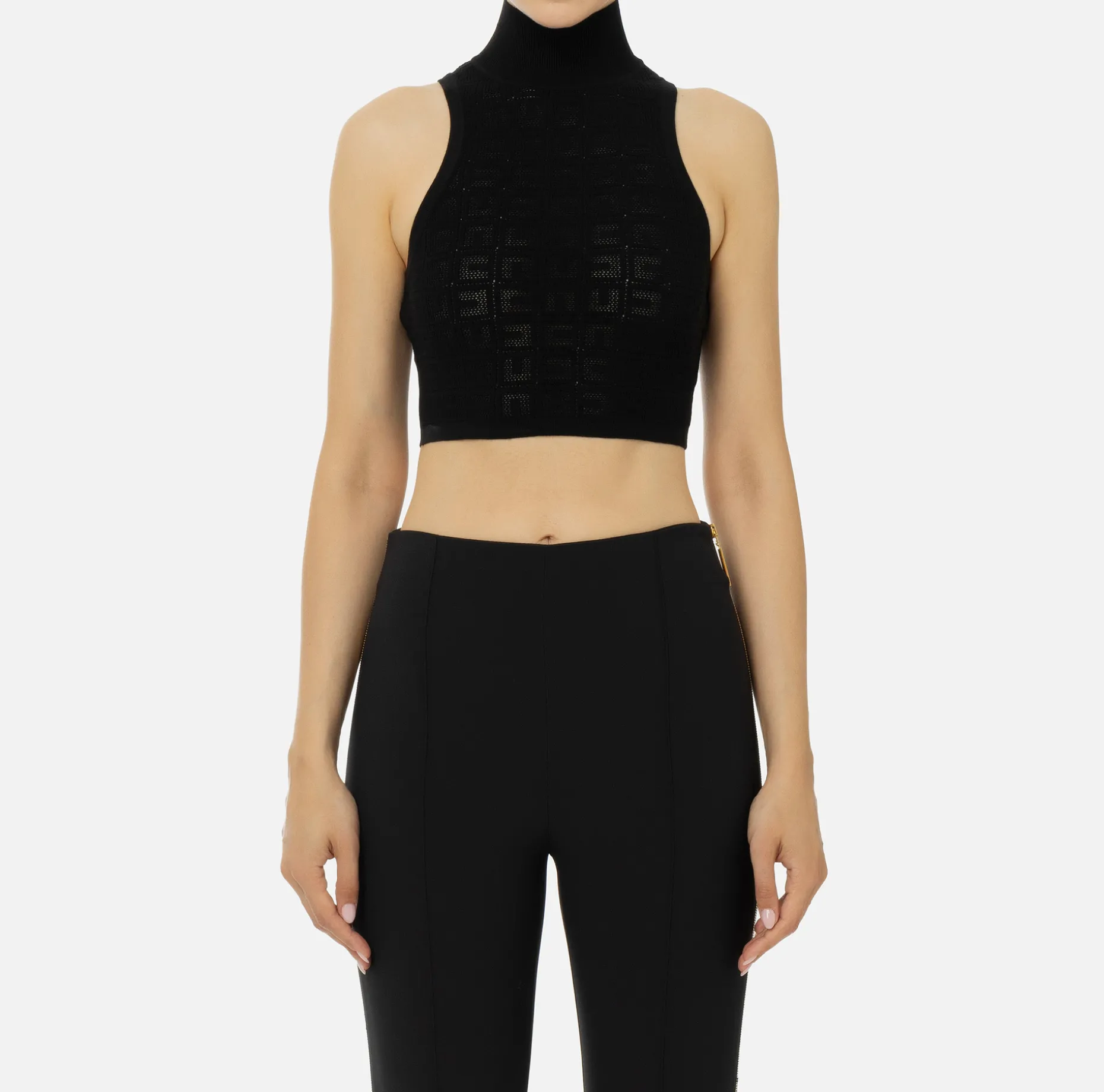 Elisabetta Franchi Top And T-Shirts | Mesh stitch viscose top with logo