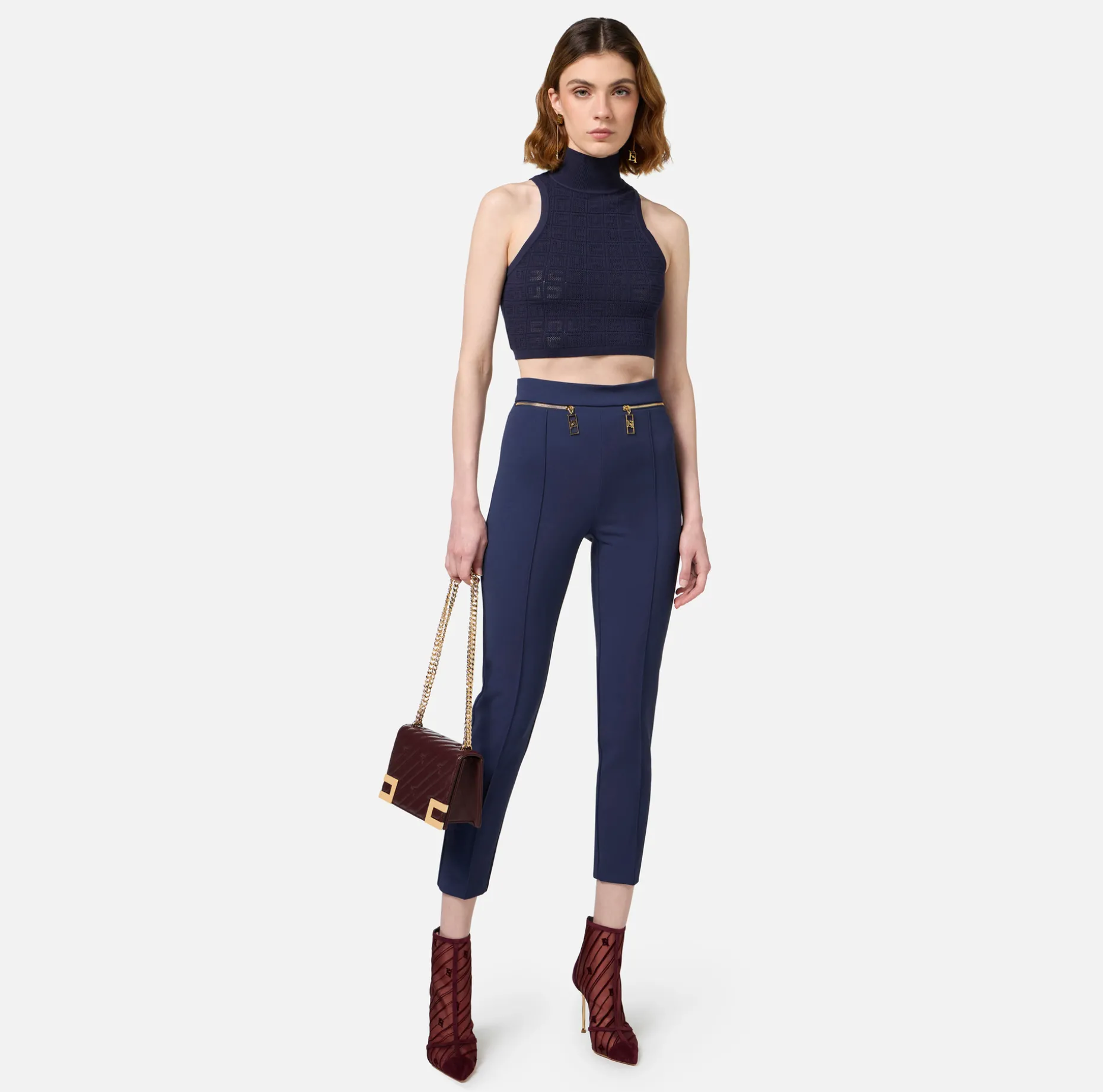 Elisabetta Franchi Top And T-Shirts | Mesh stitch viscose top with logo