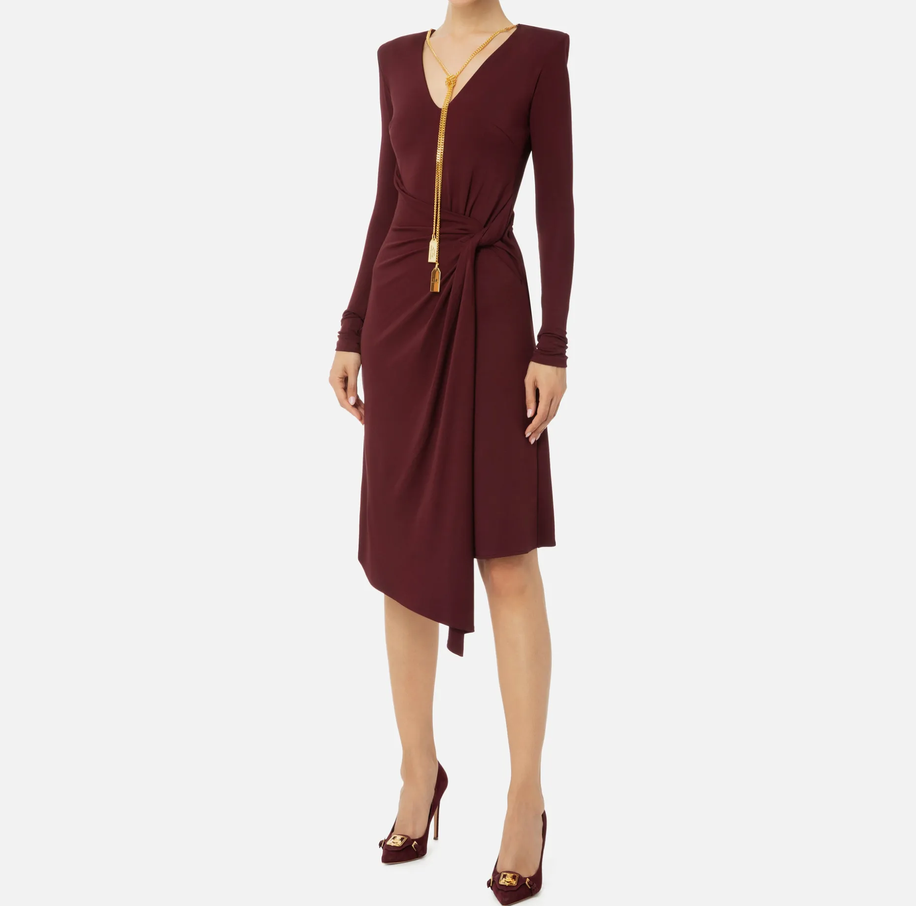 Elisabetta Franchi Midi Dresses | Dresses | Midi dress in draped jersey with necklace