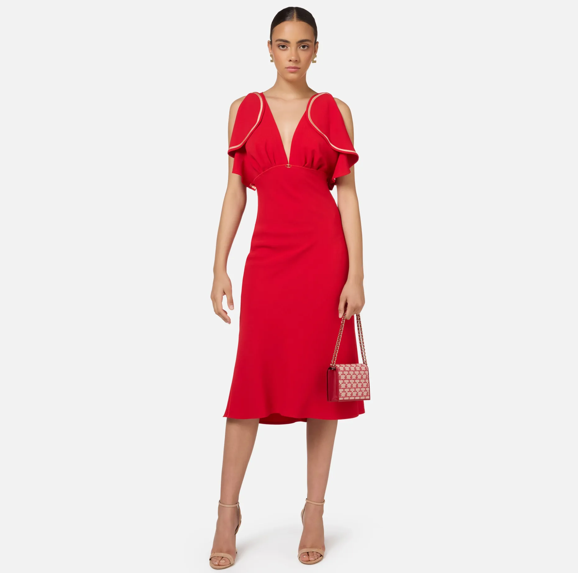 Elisabetta Franchi Midi Dresses | Dresses | Midi dress in flowing crêpe fabric with cap sleeves