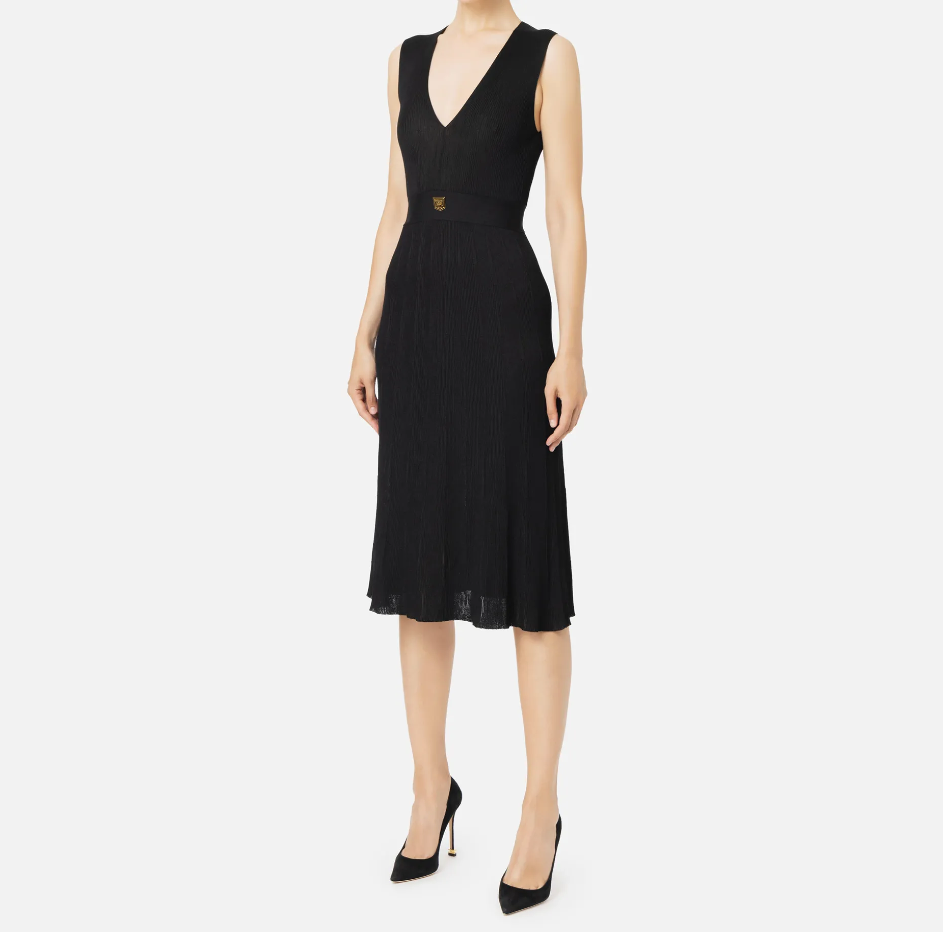 Elisabetta Franchi Midi Dresses | Knitted Dresses | Midi dress in pleated rib viscose fabric