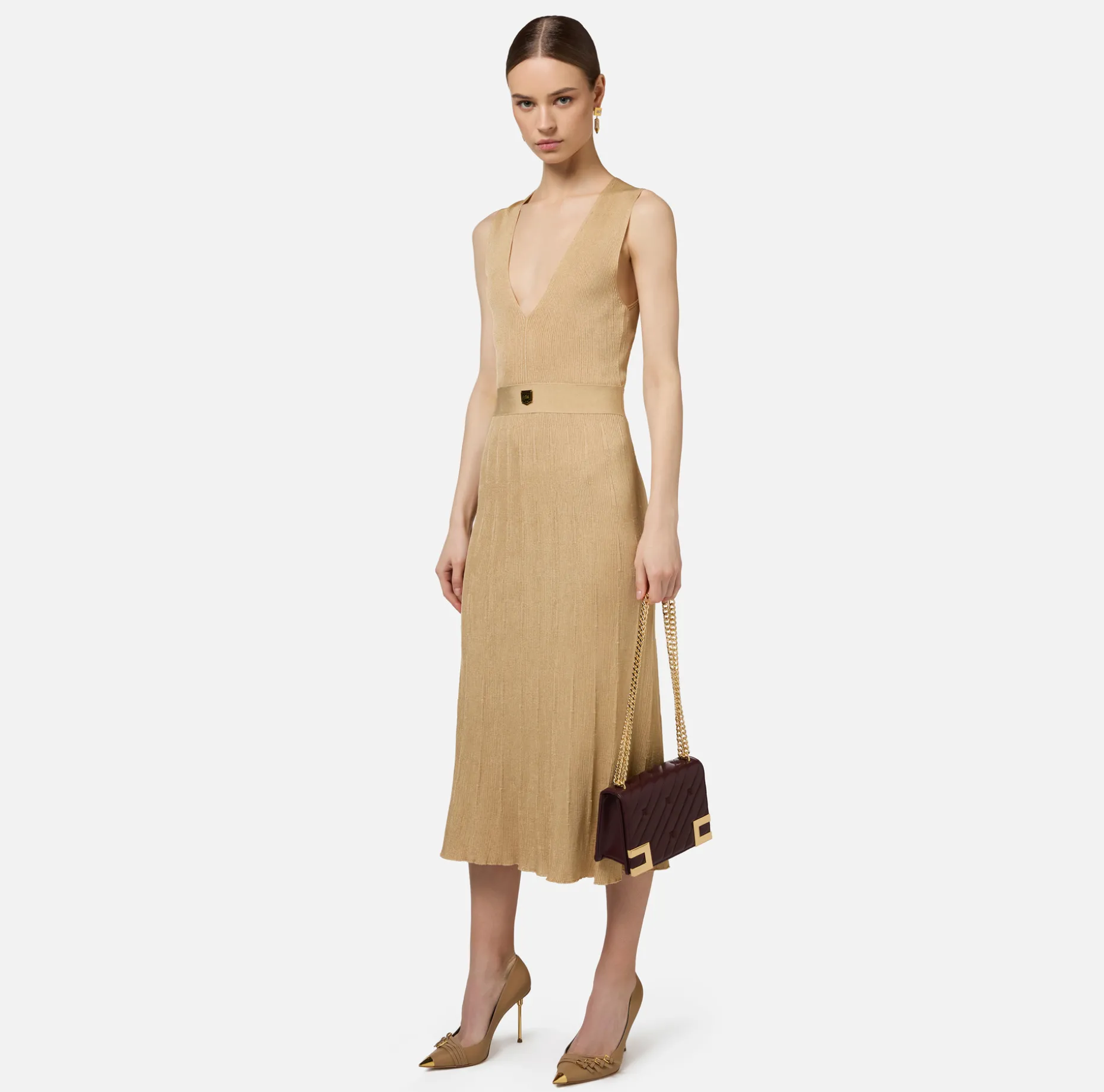 Elisabetta Franchi Midi Dresses | Knitted Dresses | Midi dress in pleated rib viscose fabric