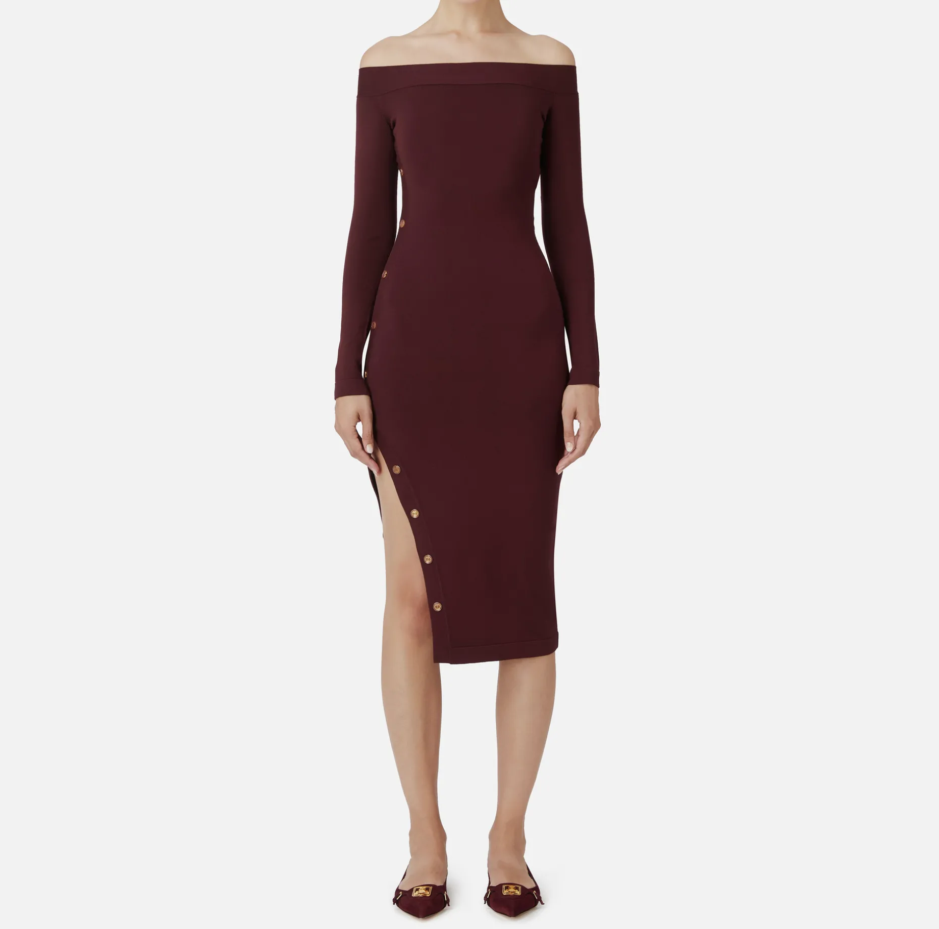 Elisabetta Franchi Midi Dresses | Knitted Dresses | Midi dress in viscose with buttons on the slit