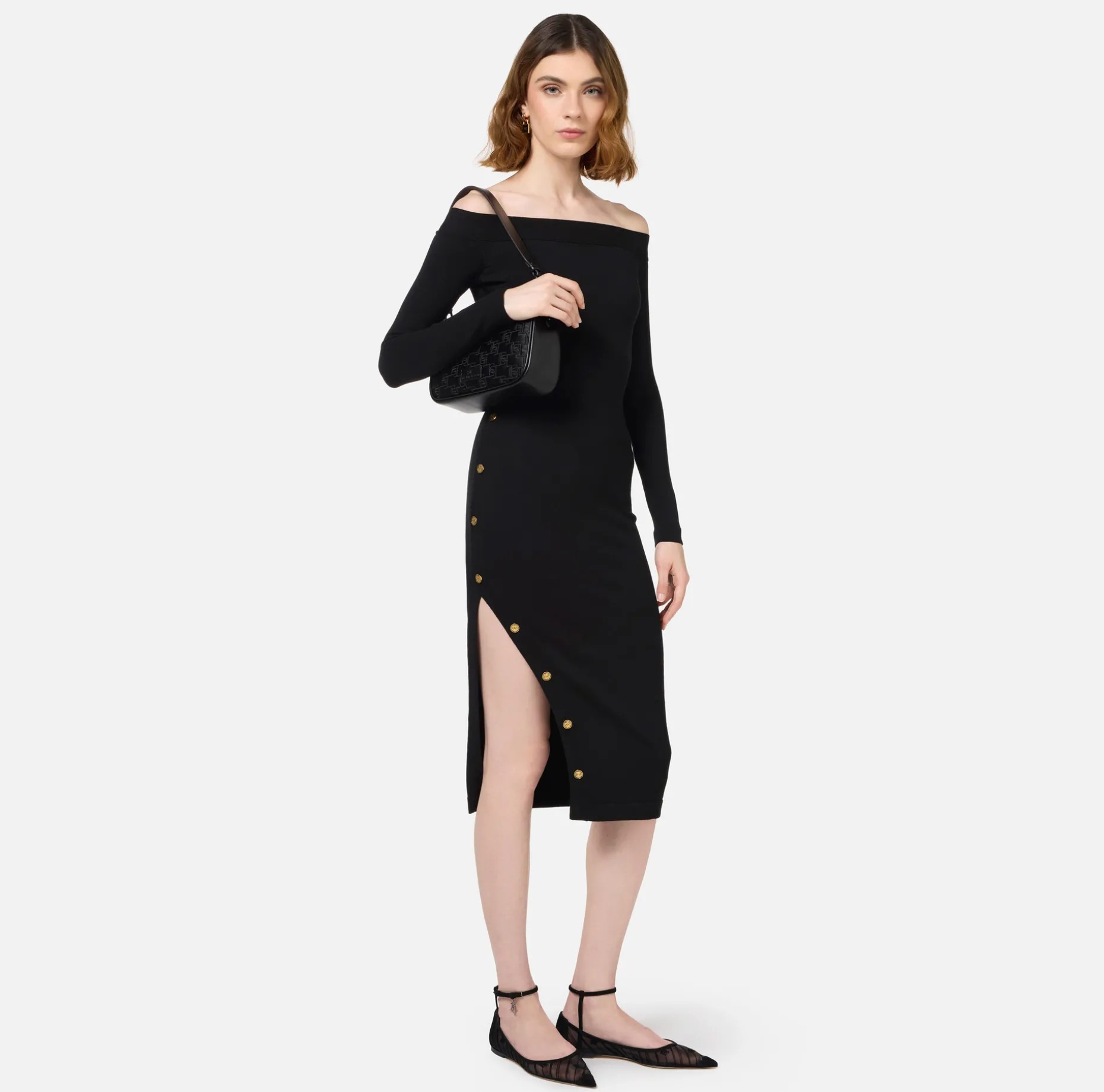 Elisabetta Franchi Midi Dresses | Knitted Dresses | Midi dress in viscose with buttons on the slit