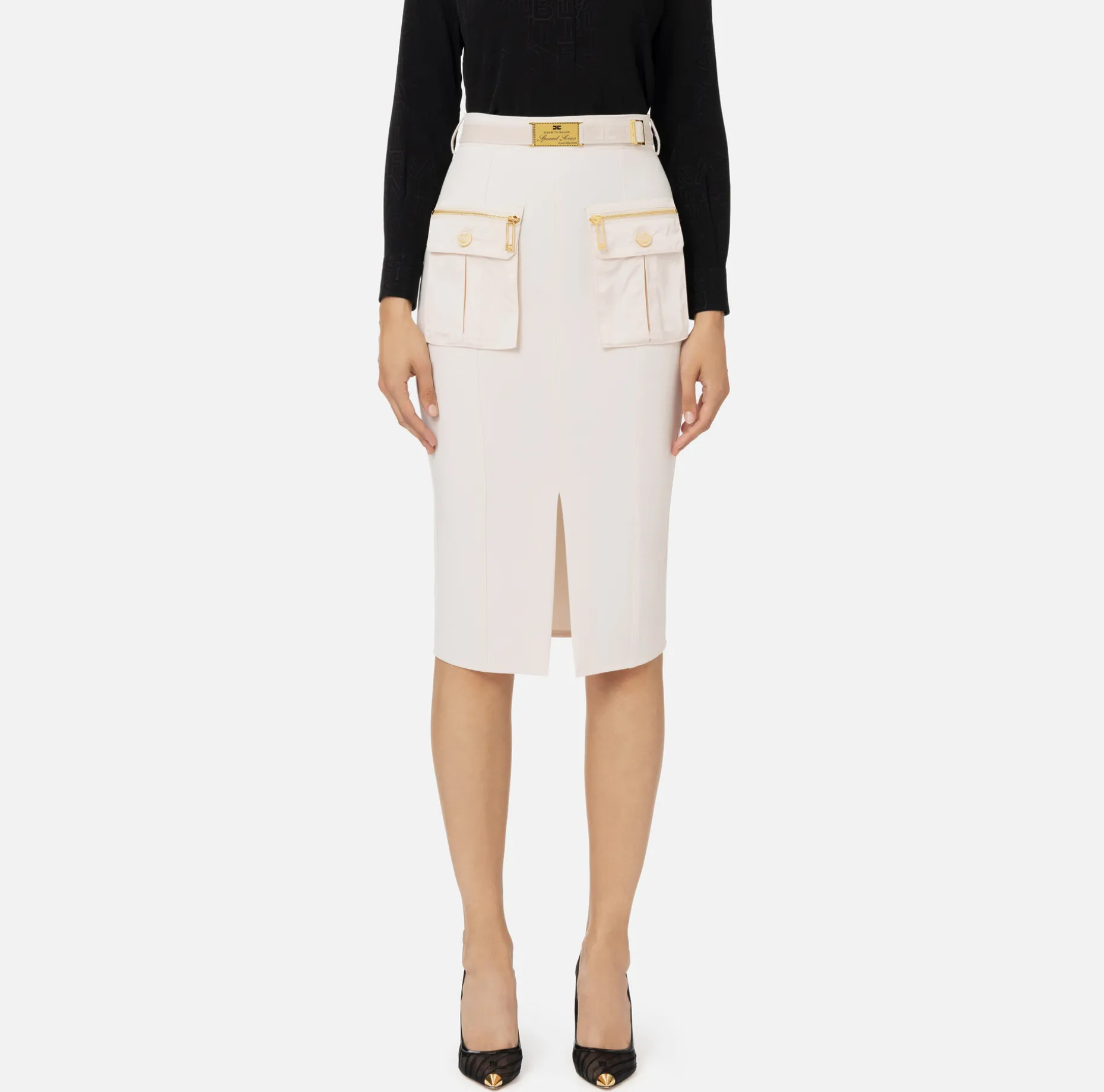 Elisabetta Franchi Tailleur | Skirts | Midi skirt in crêpe fabric with pockets and belt