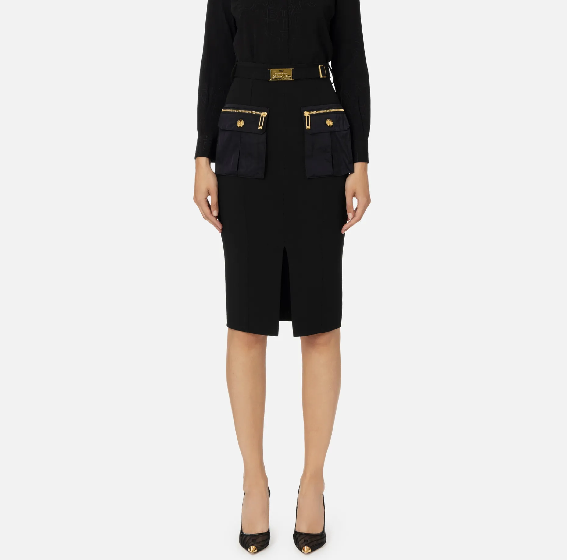 Elisabetta Franchi Tailleur | Skirts | Midi skirt in crêpe fabric with pockets and belt