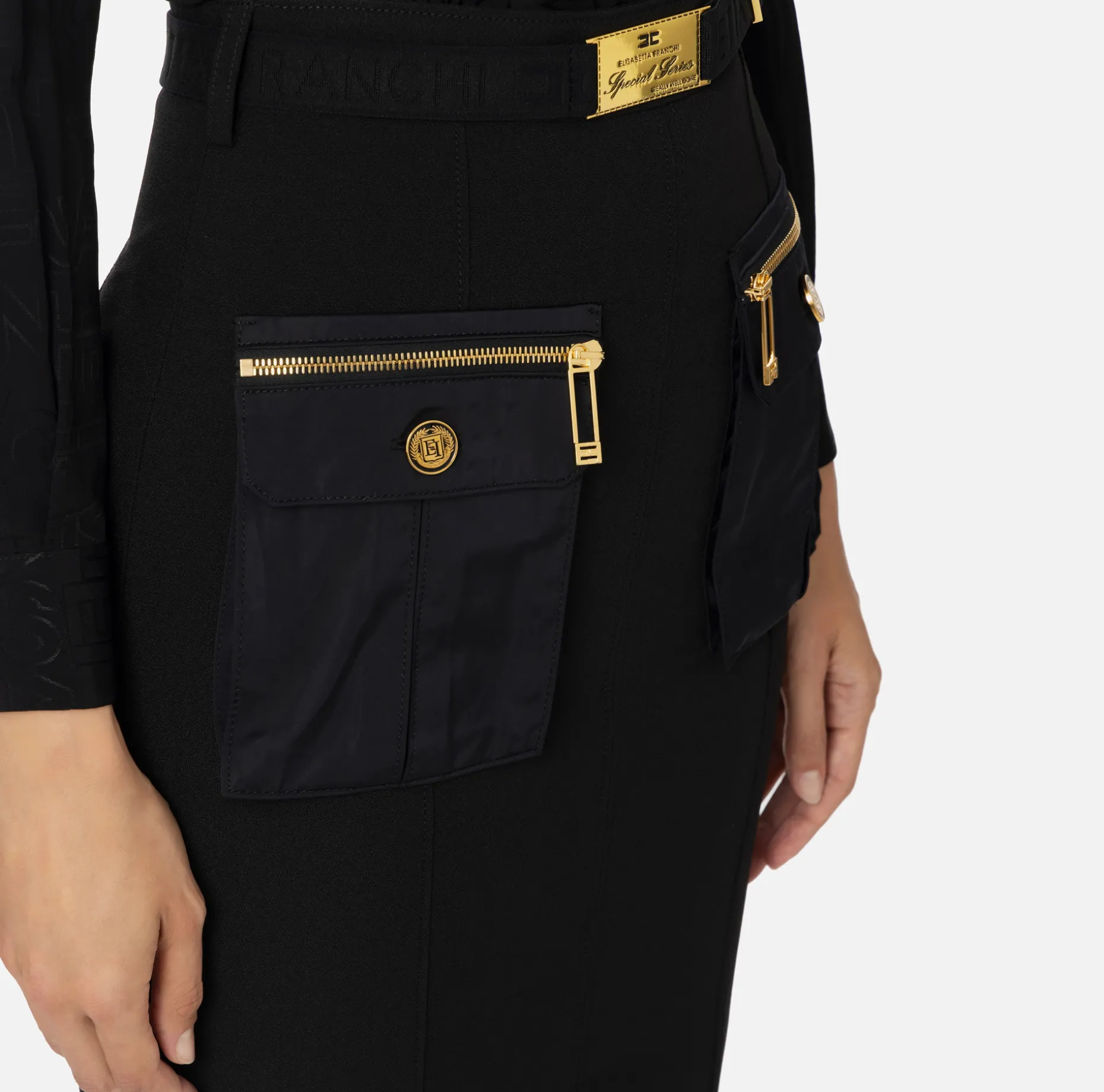 Elisabetta Franchi Tailleur | Skirts | Midi skirt in crêpe fabric with pockets and belt