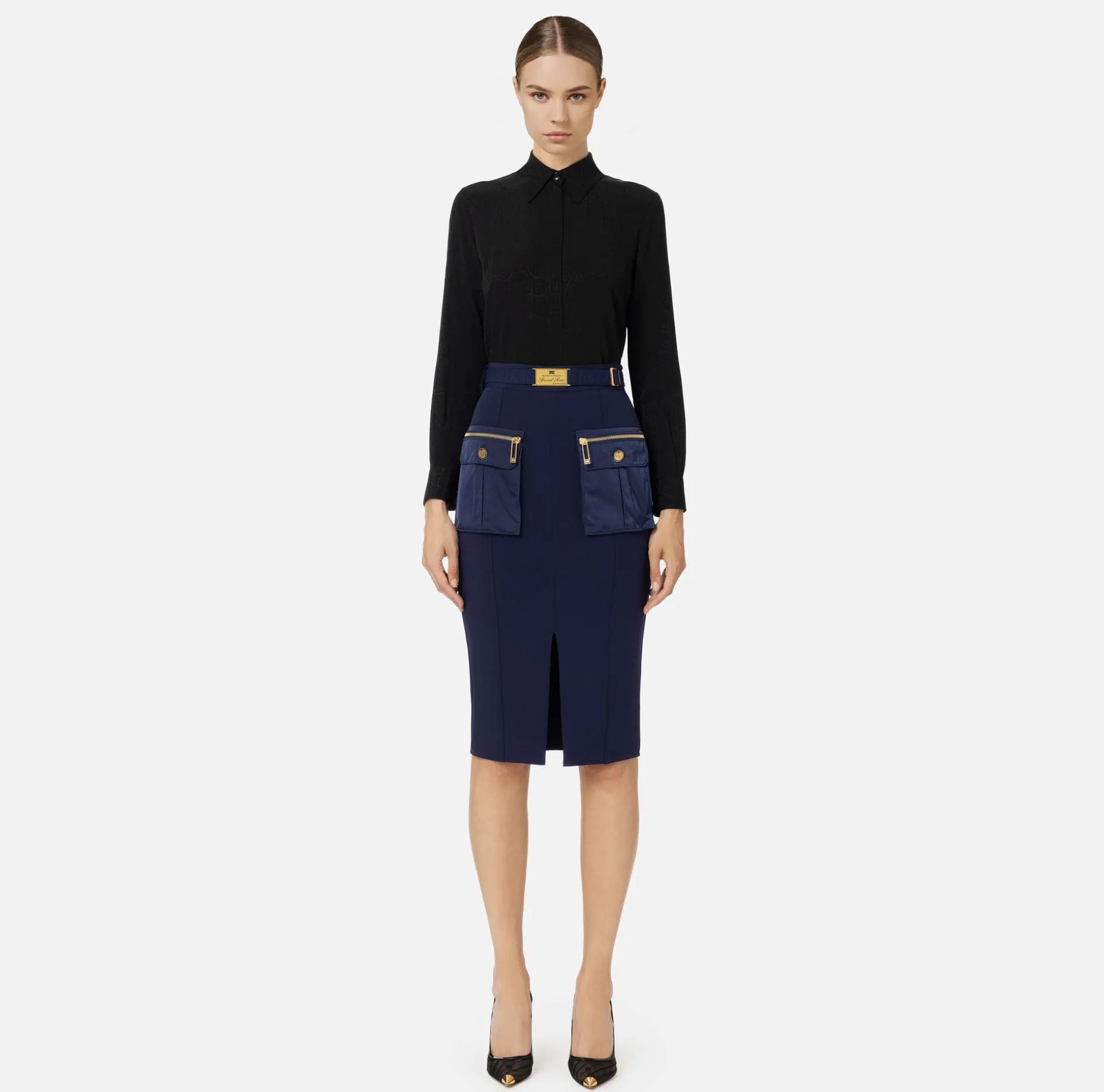 Elisabetta Franchi Tailleur | Skirts | Midi skirt in crêpe fabric with pockets and belt