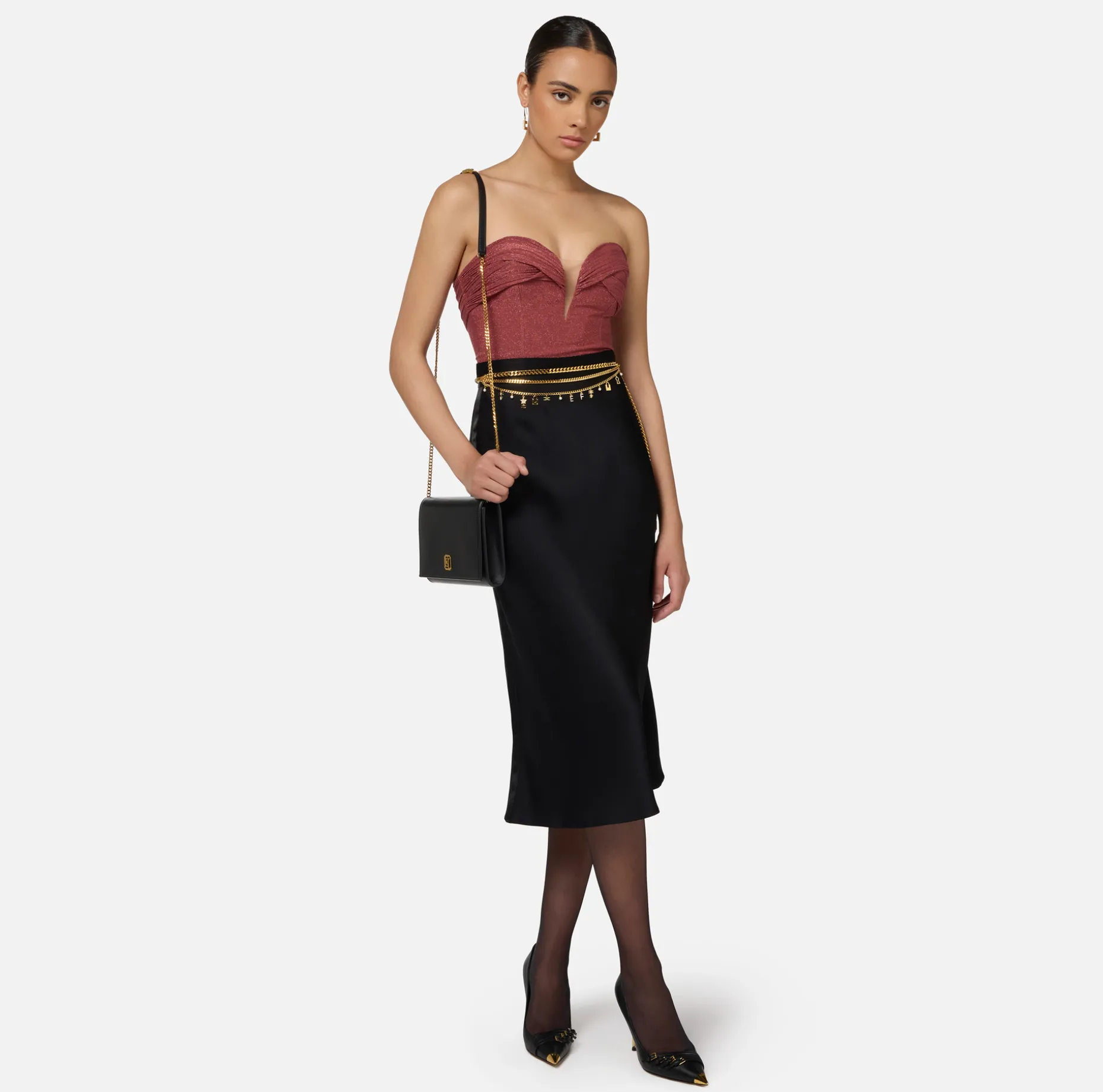 Elisabetta Franchi Skirts | Midi skirt in enver satin fabric with satin bands