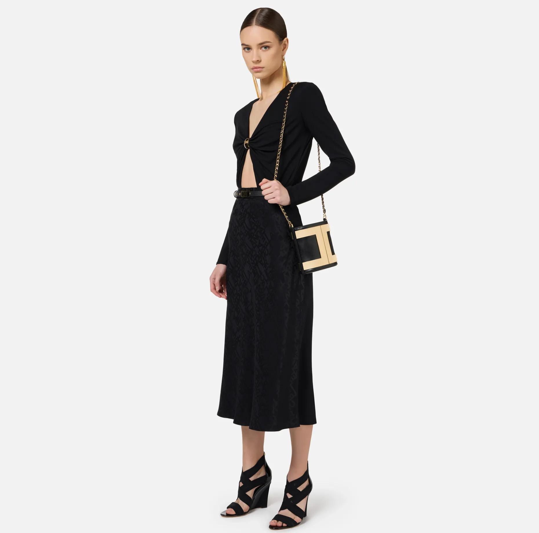 Elisabetta Franchi Skirts | Midi skirt in jacquard crêpe fabric with lettering