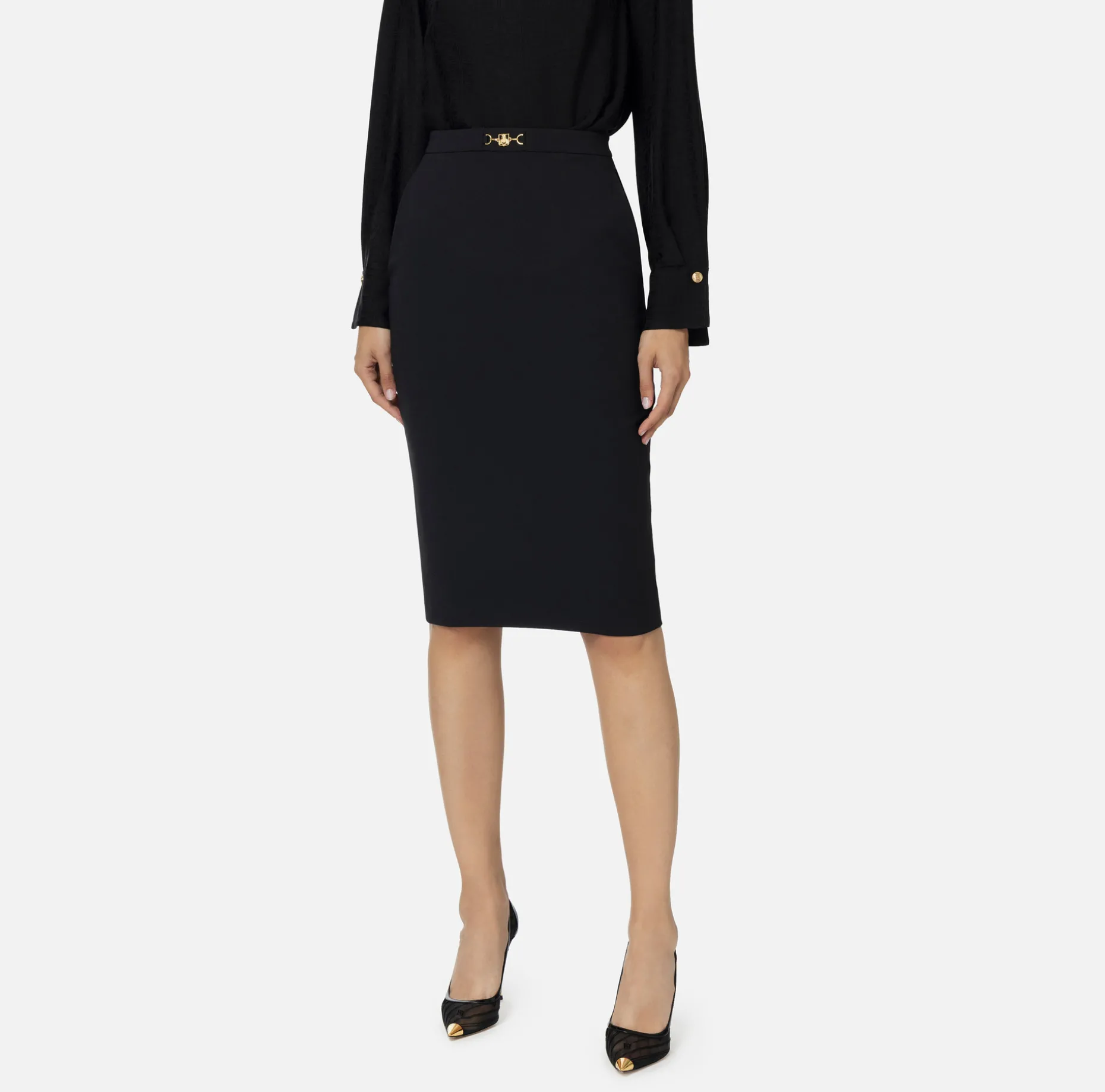 Elisabetta Franchi Tailleur | Skirts | Midi skirt in stretch crêpe fabric with horsebit