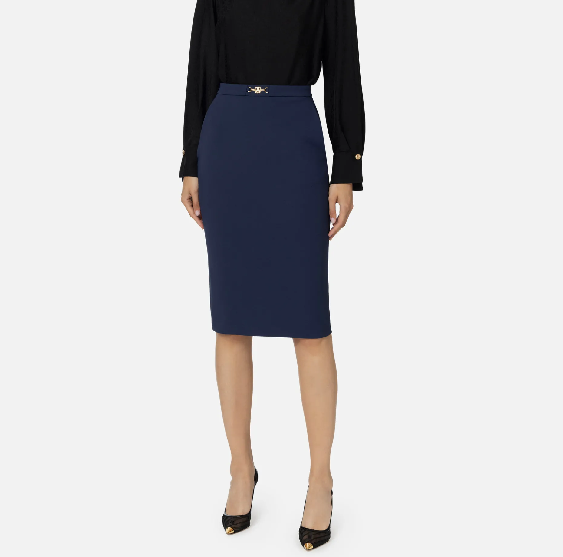 Elisabetta Franchi Tailleur | Skirts | Midi skirt in stretch crêpe fabric with horsebit