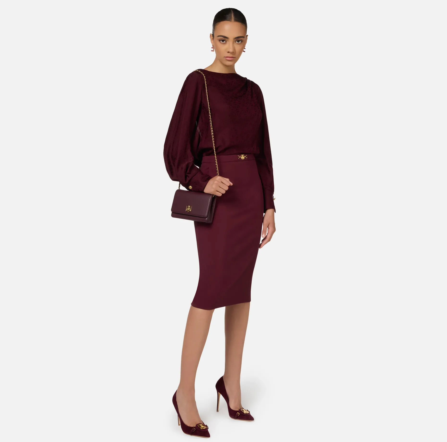 Elisabetta Franchi Tailleur | Skirts | Midi skirt in stretch crêpe fabric with horsebit