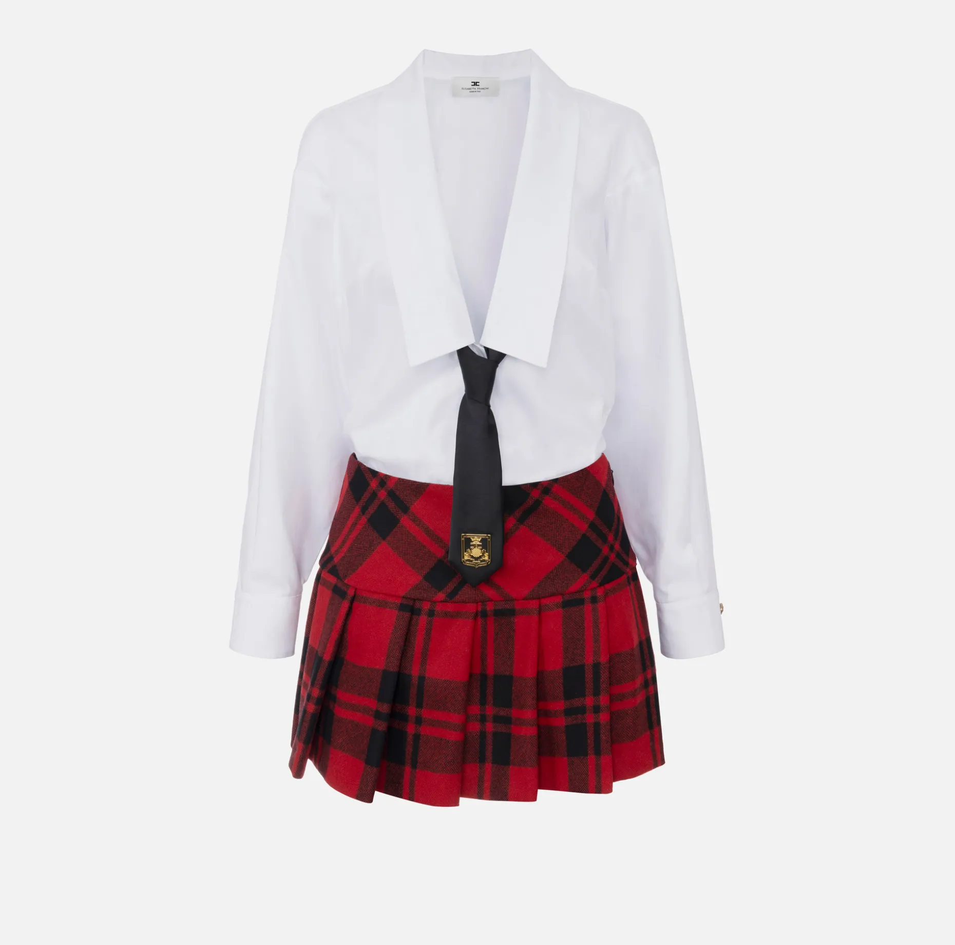 Elisabetta Franchi Mini Dresses | Dresses | Mini poplin shirt-dress with tartan skirt