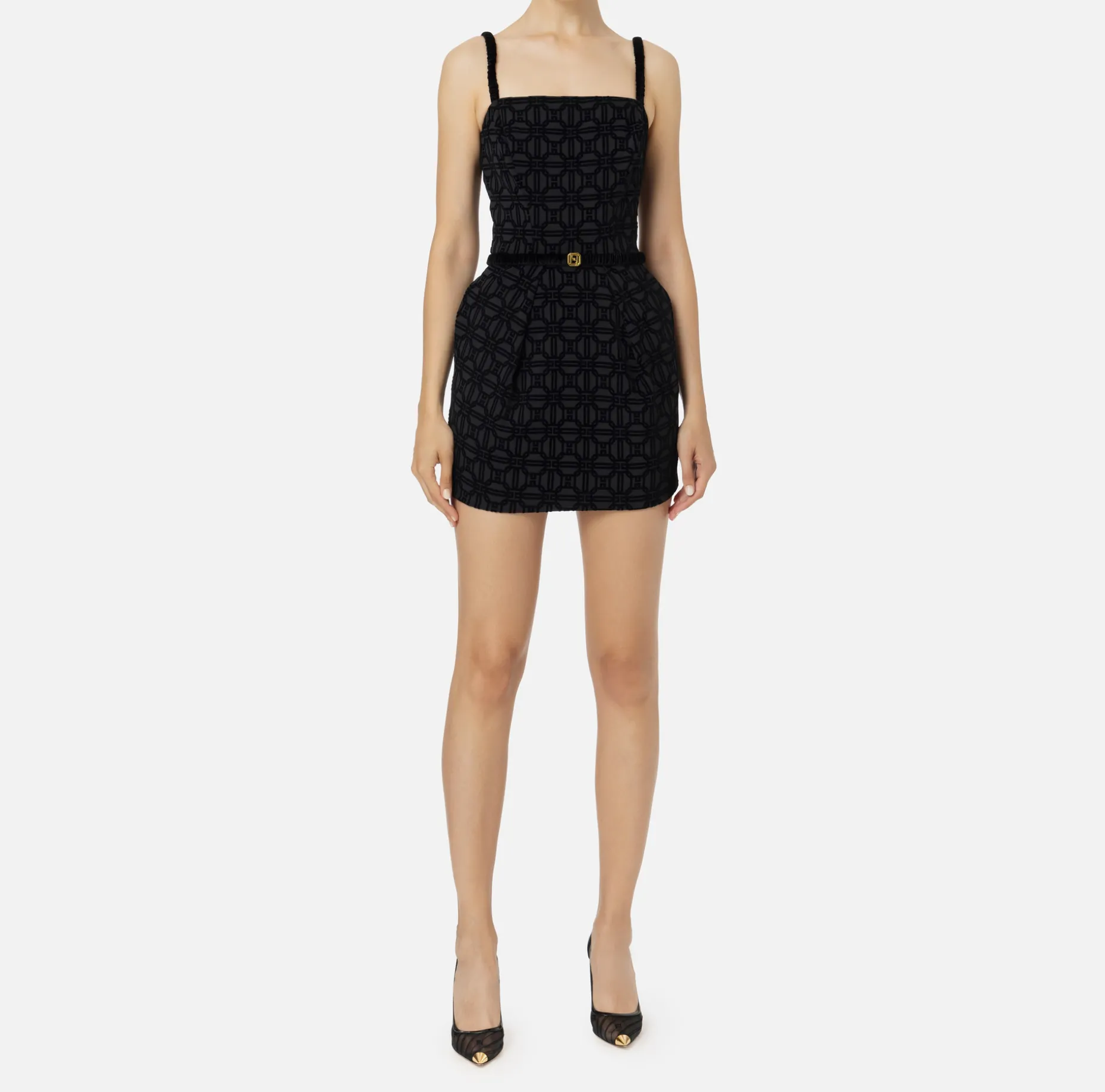 Elisabetta Franchi Mini Dresses | Dresses | Mini-dress in flock crêpe fabric with belt