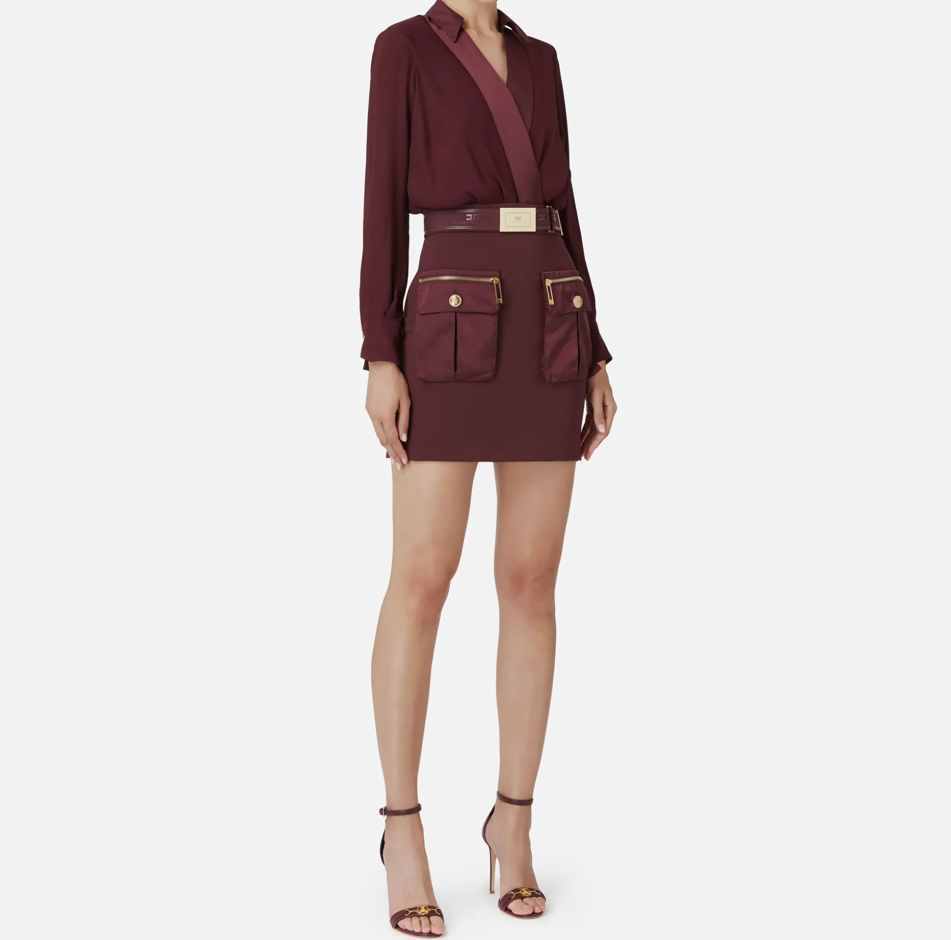 Elisabetta Franchi Mini Dresses | Dresses | Mini-dress with crossover shirt and skirt with pockets