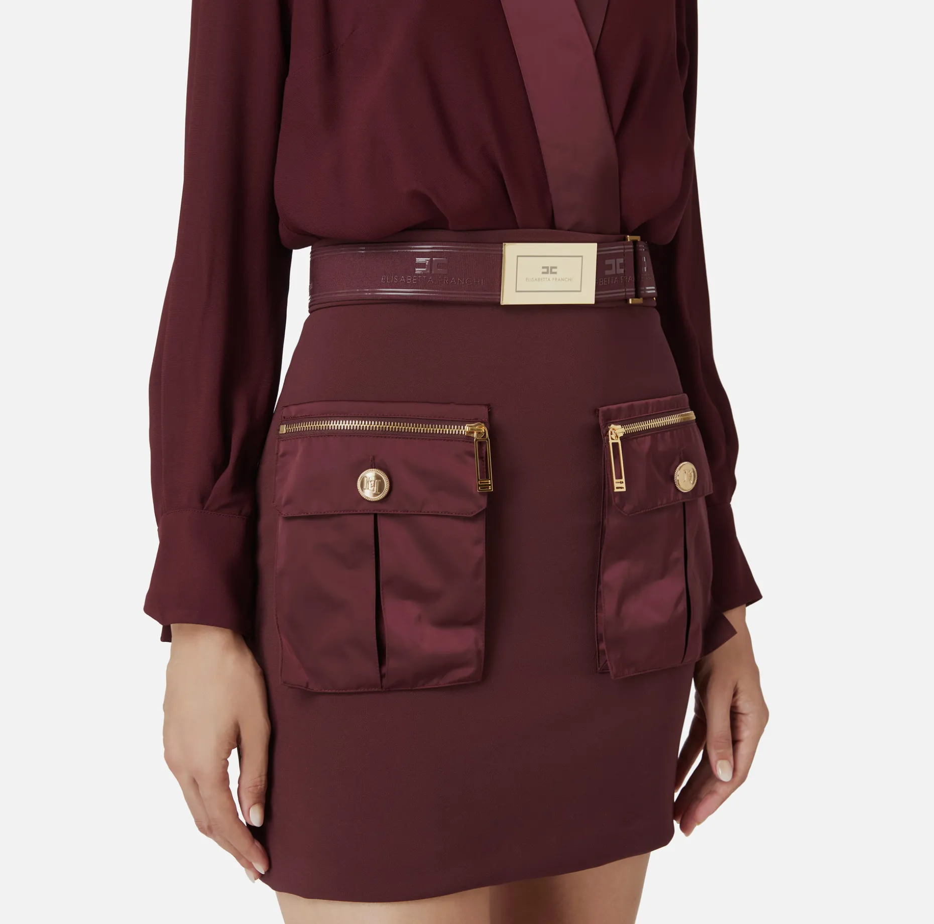 Elisabetta Franchi Mini Dresses | Dresses | Mini-dress with crossover shirt and skirt with pockets