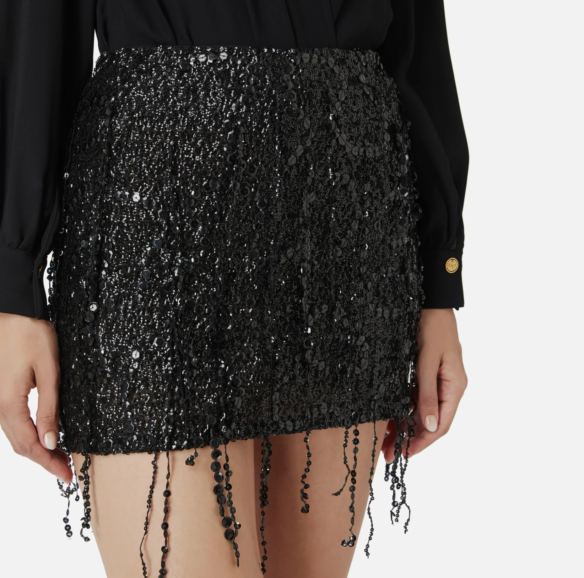 Elisabetta Franchi Skirts | Miniskirt tulle embroidered with sequin fringes