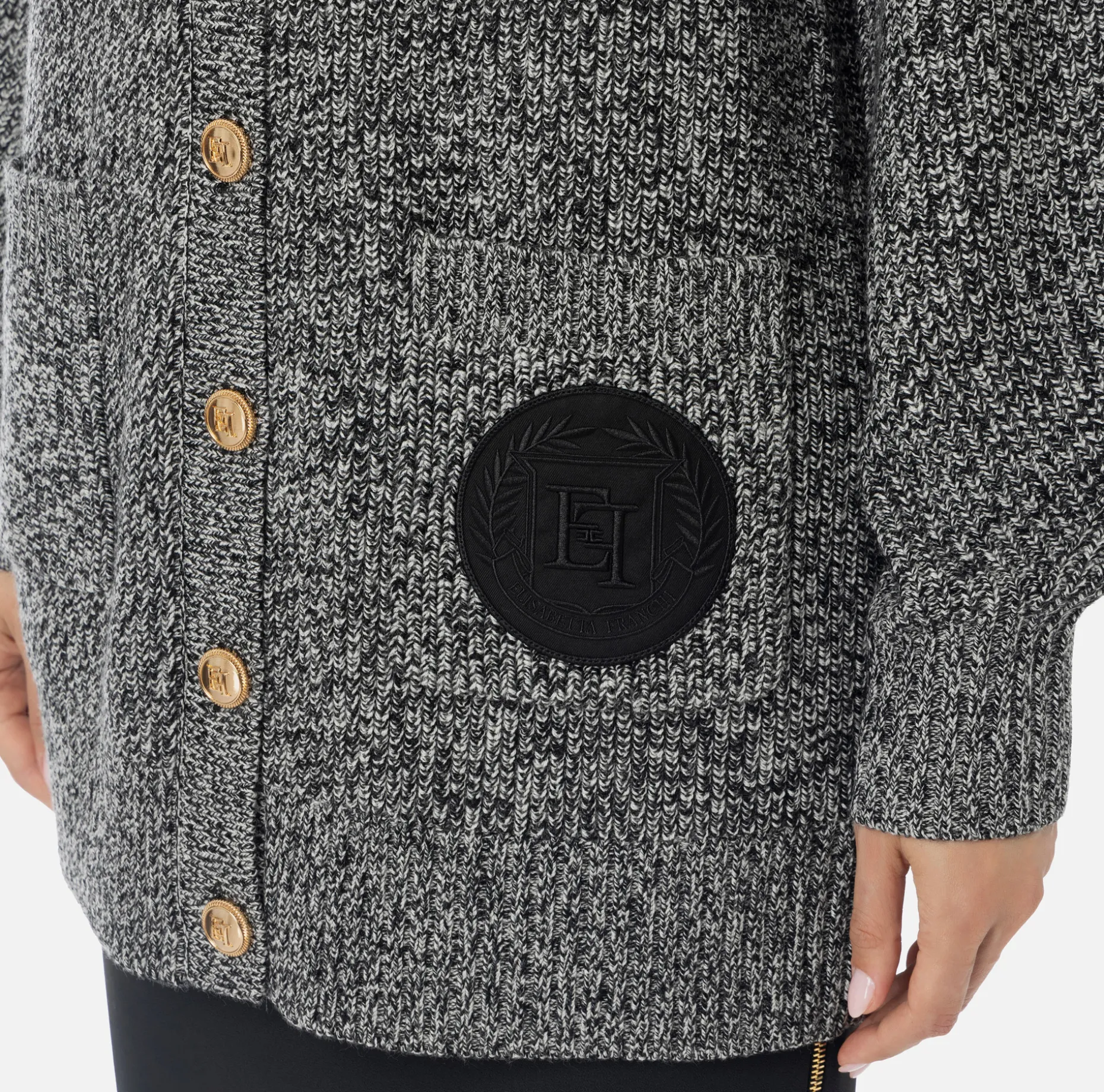 Elisabetta Franchi Knitwear And Sweatshirts | Mouliné viscose cardigan with logo patch