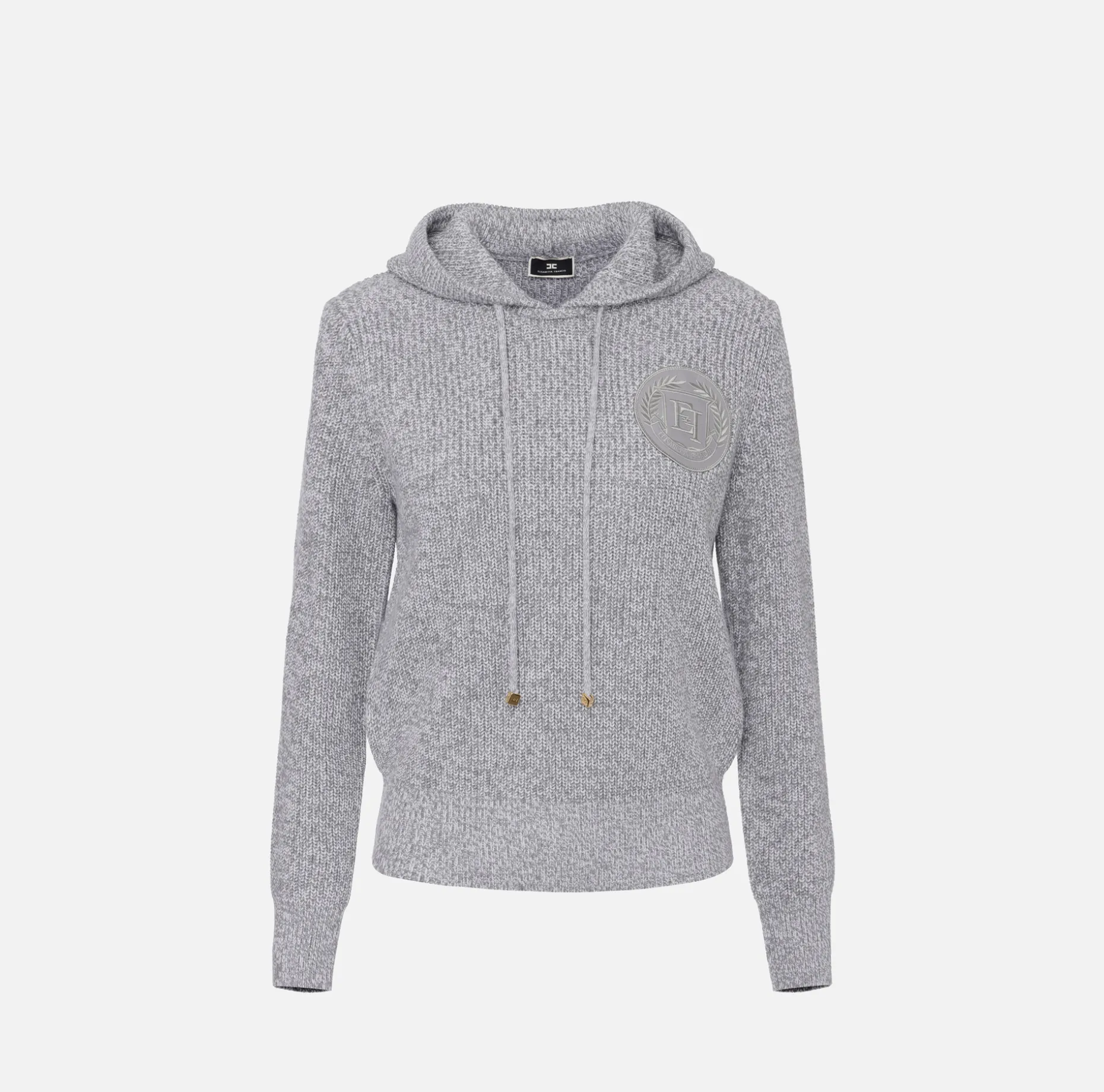 Elisabetta Franchi Knitwear And Sweatshirts | Mouliné viscose pullover with hood and logo patch