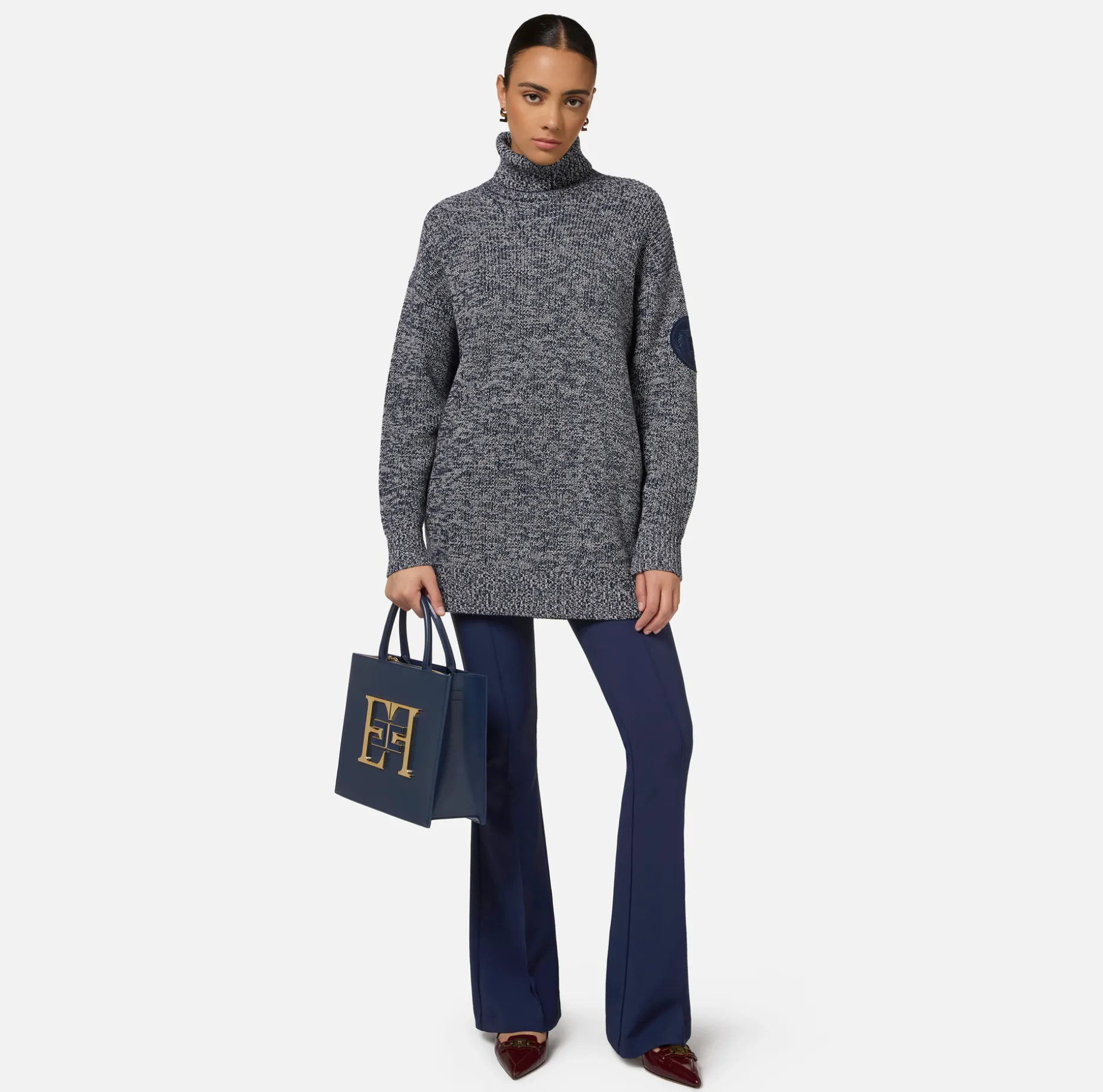 Elisabetta Franchi Knitwear And Sweatshirts | Mouliné viscose turtleneck with logo patch