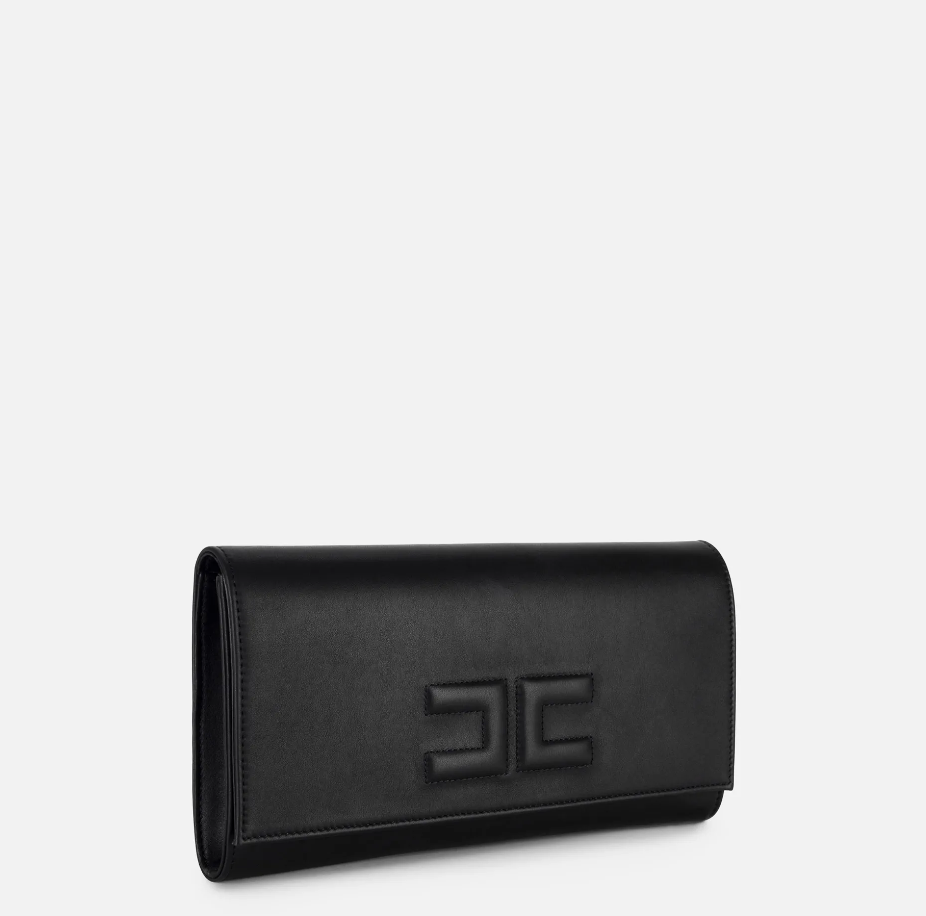 Elisabetta Franchi Clutch | Nappa leather baguette clutch bag with embossed logo