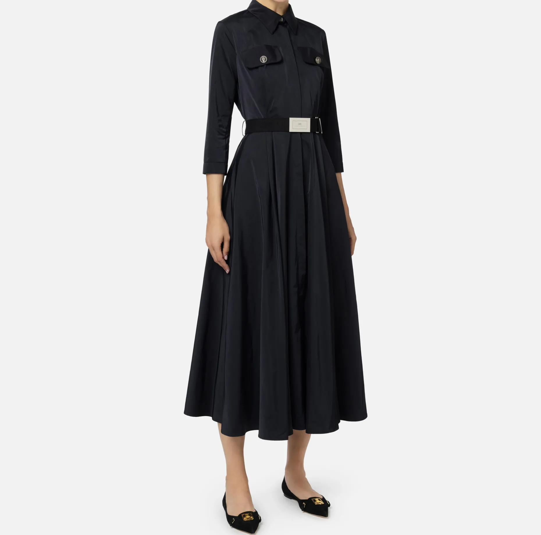 Elisabetta Franchi Midi Dresses | Dresses | Nylon midi shirt-dress with belt