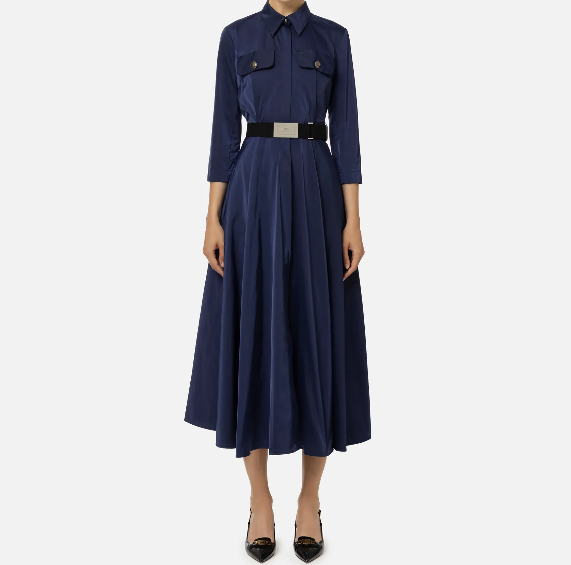 Elisabetta Franchi Midi Dresses | Dresses | Nylon midi shirt-dress with belt