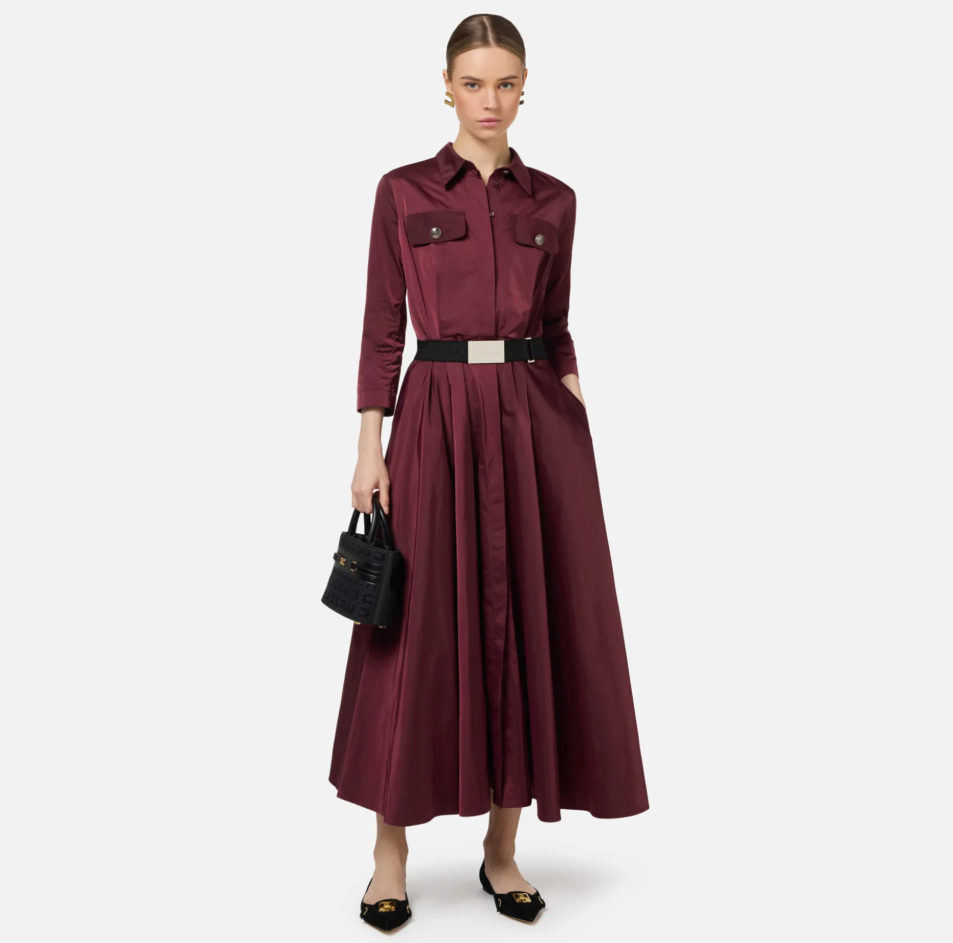 Elisabetta Franchi Midi Dresses | Dresses | Nylon midi shirt-dress with belt