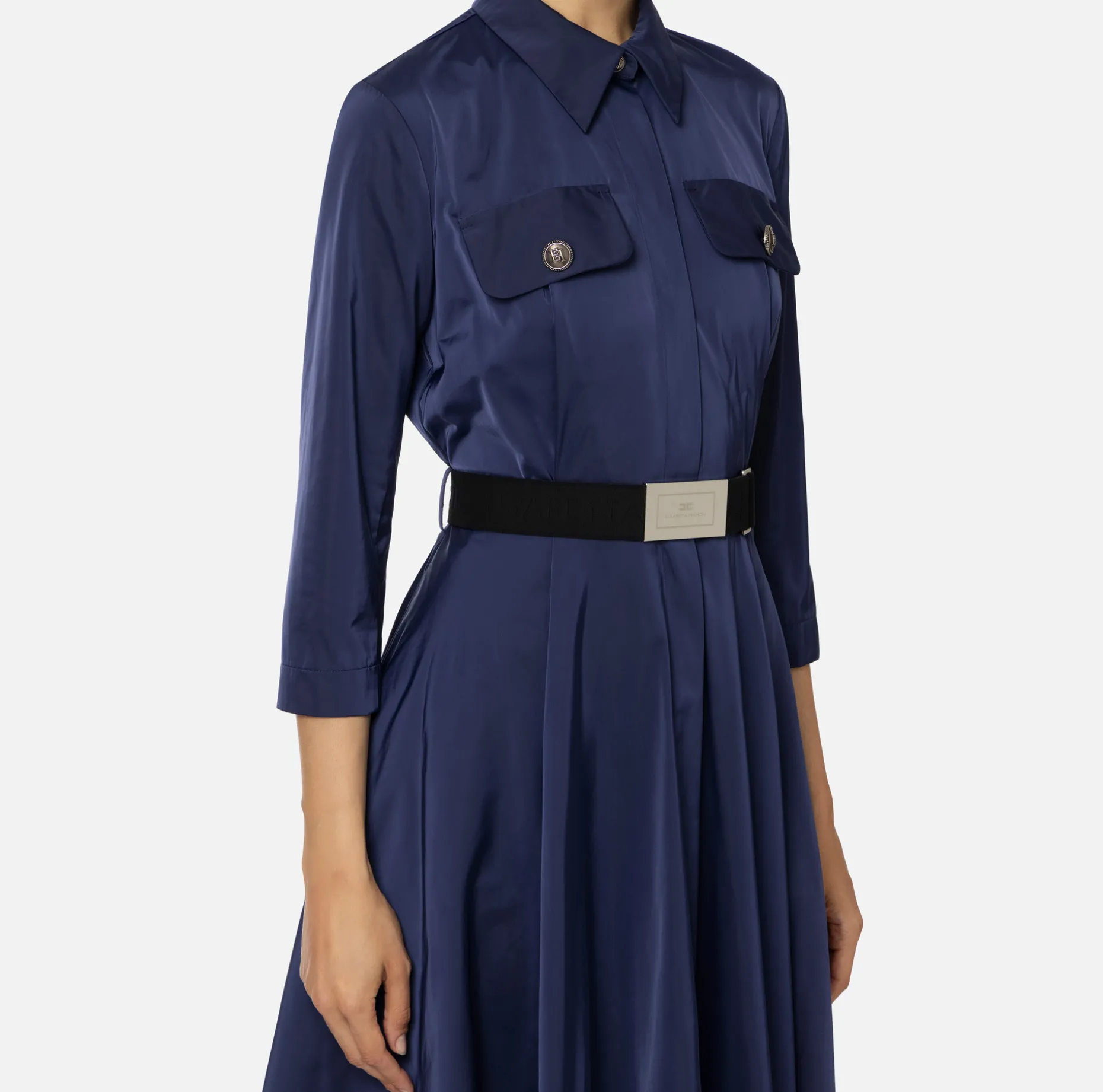 Elisabetta Franchi Midi Dresses | Dresses | Nylon midi shirt-dress with belt