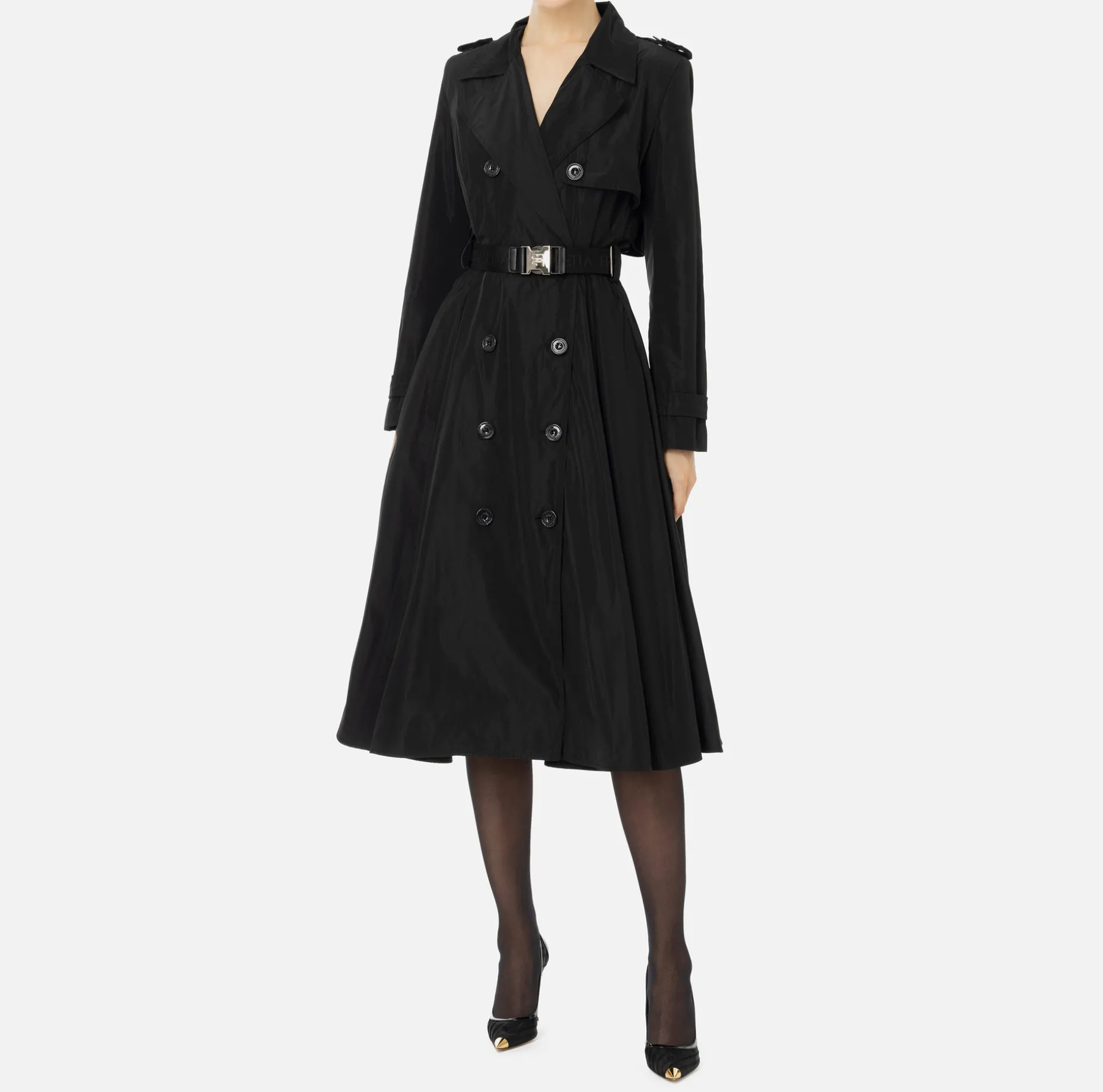 Elisabetta Franchi Jackets And Trench Coats | Nylon trench coat with circle skirt and belt