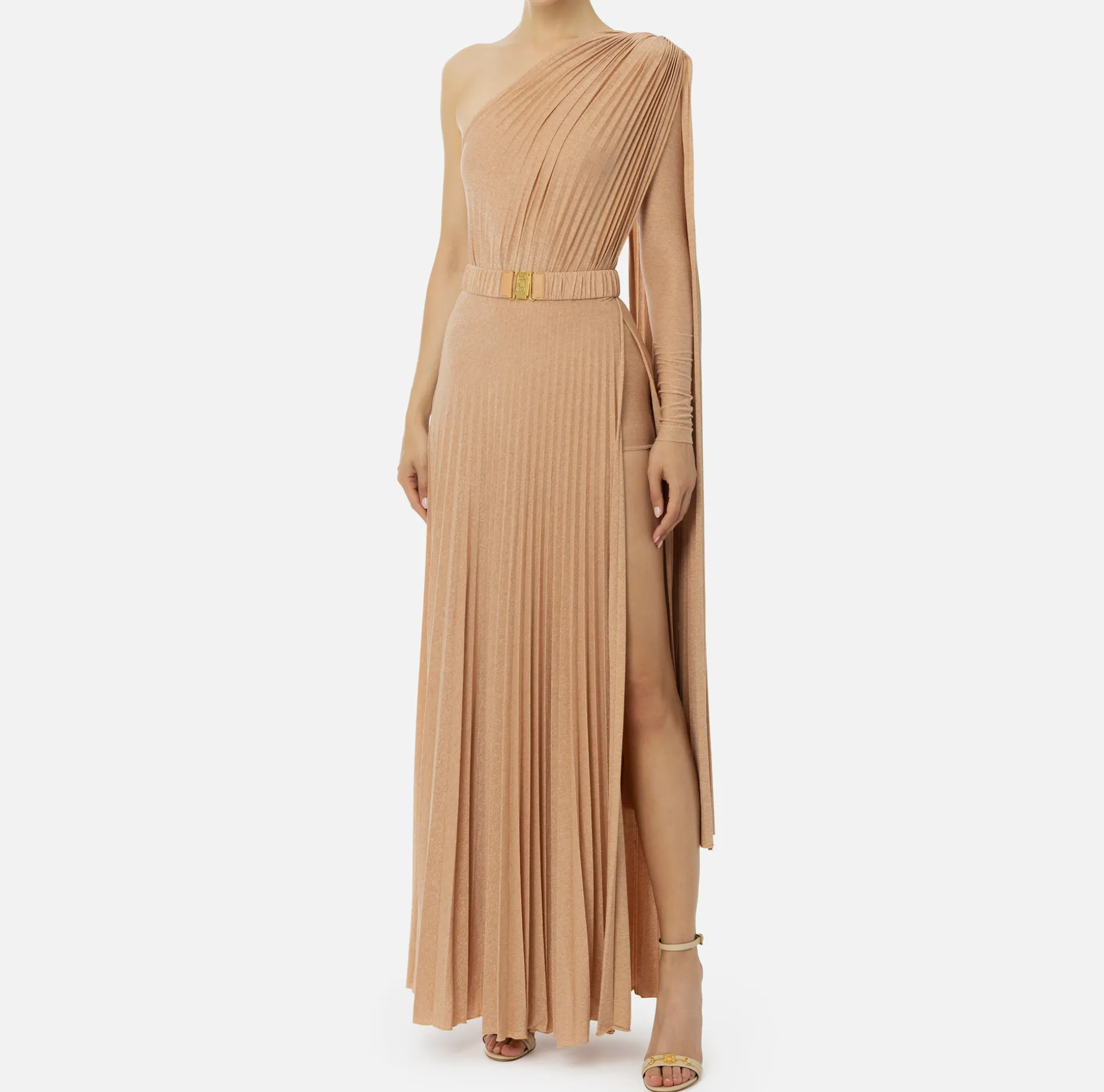 Elisabetta Franchi Red Carpet Dresses | Red Carpet | One-shoulder red carpet dress in pleated lurex jersey