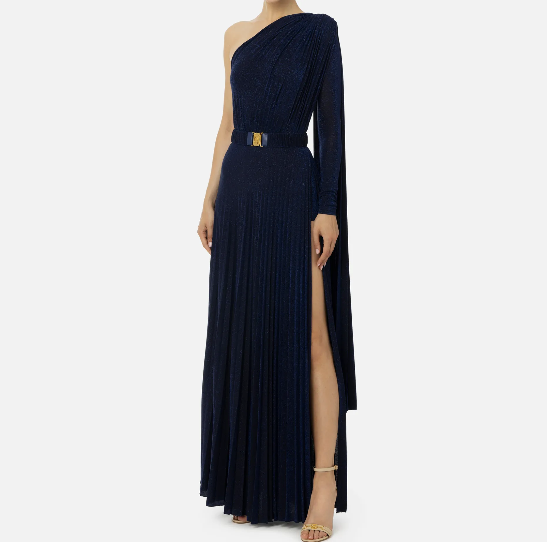 Elisabetta Franchi Red Carpet Dresses | Red Carpet | One-shoulder red carpet dress in pleated lurex jersey