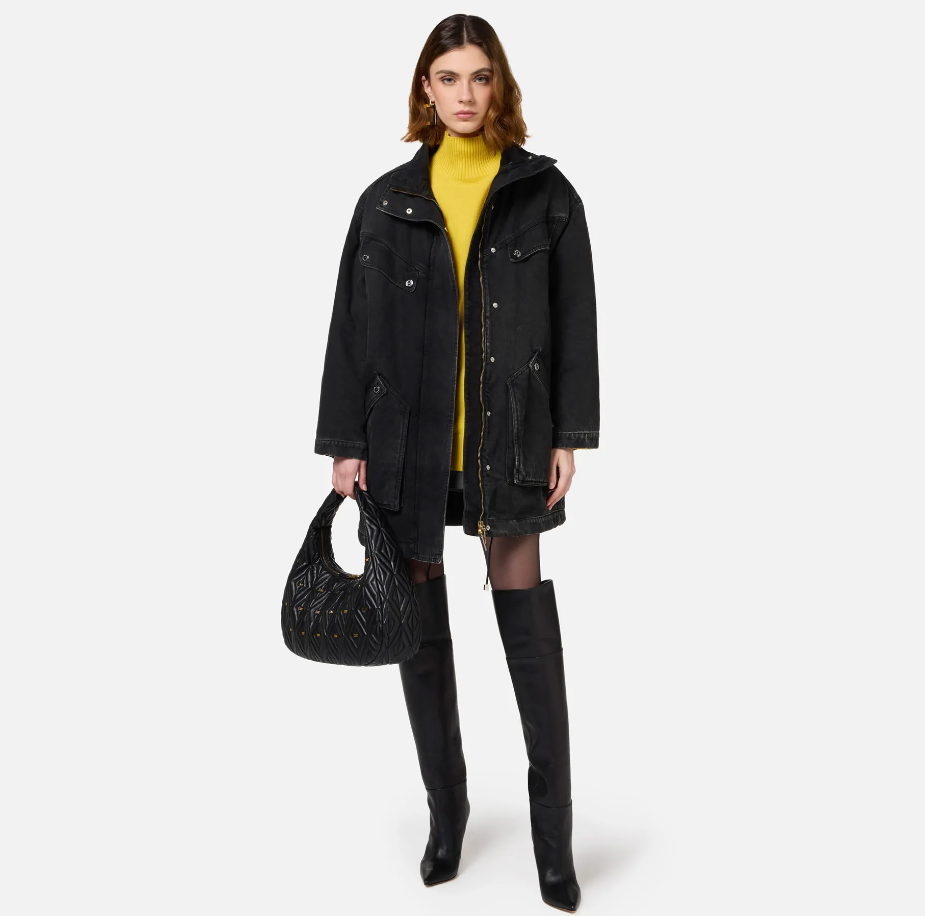 Elisabetta Franchi Jackets And Trench Coats | Oversized denim parka with faux sheepskin