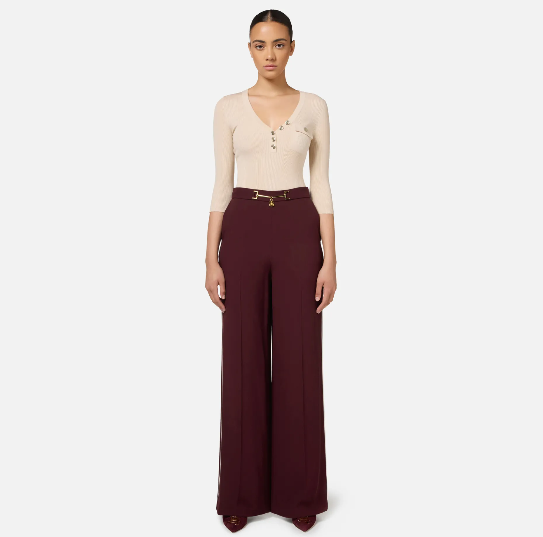 Elisabetta Franchi Trousers And Shorts | Palazzo trousers in enver satin fabric with horsebit