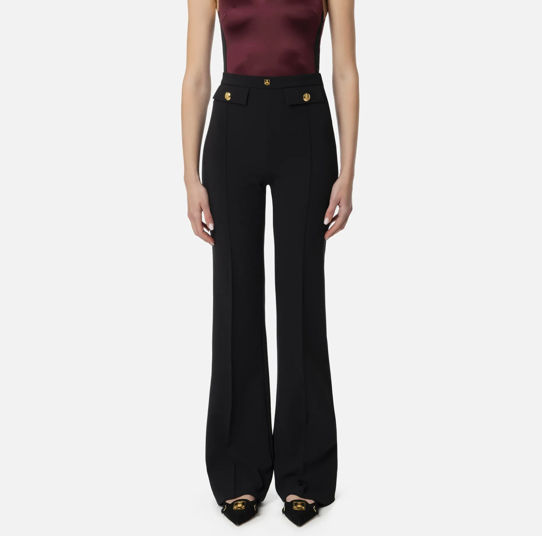 Elisabetta Franchi Trousers And Shorts | Tailleur | Palazzo trousers in stretch crêpe fabric with logo rivet