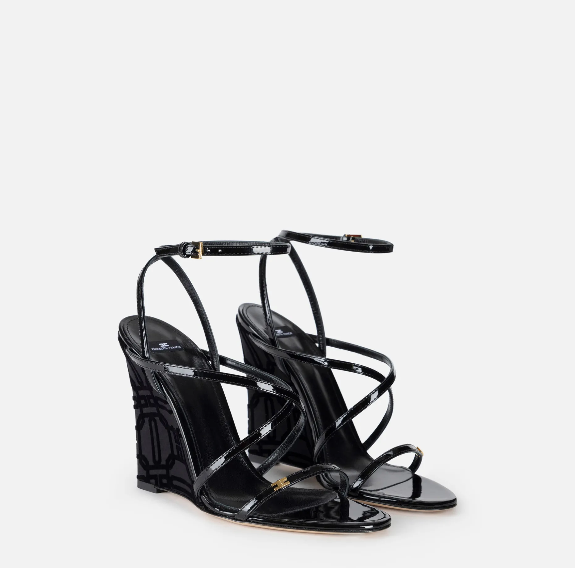 Elisabetta Franchi Sandals | Patent leather sandals with satin wedge