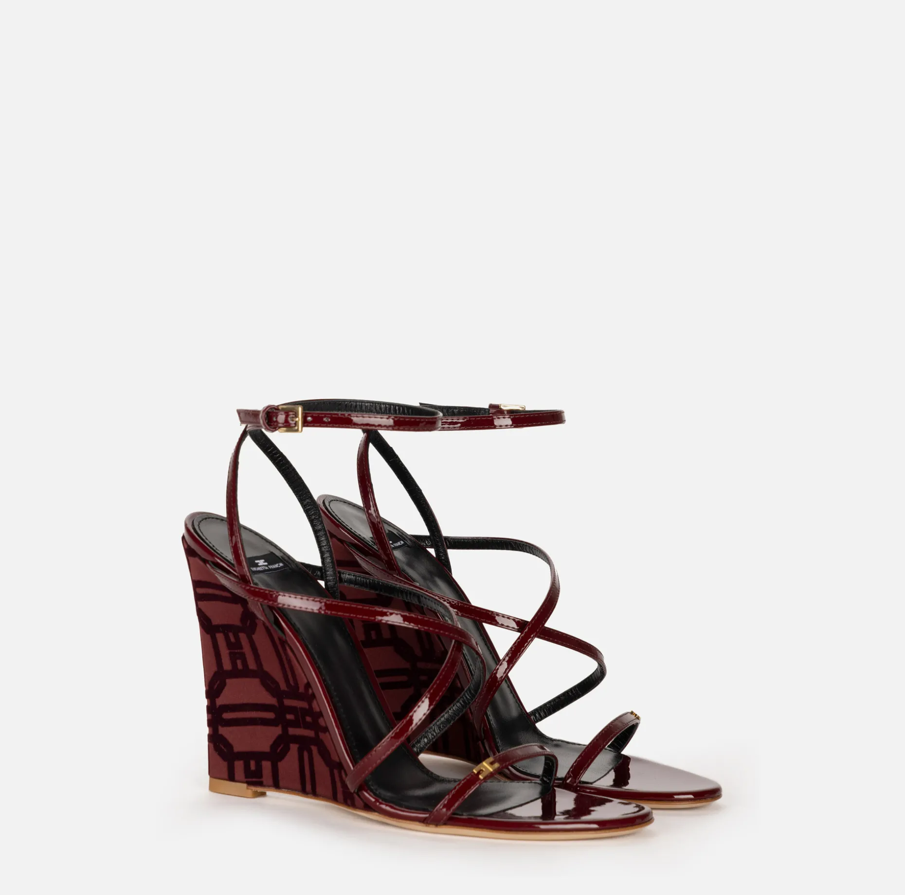 Elisabetta Franchi Sandals | Patent leather sandals with satin wedge