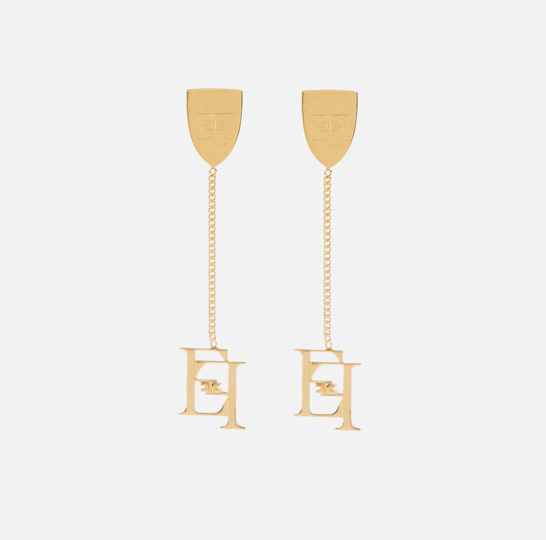 Elisabetta Franchi Jewelry | Pendant metal earrings with logo emblem