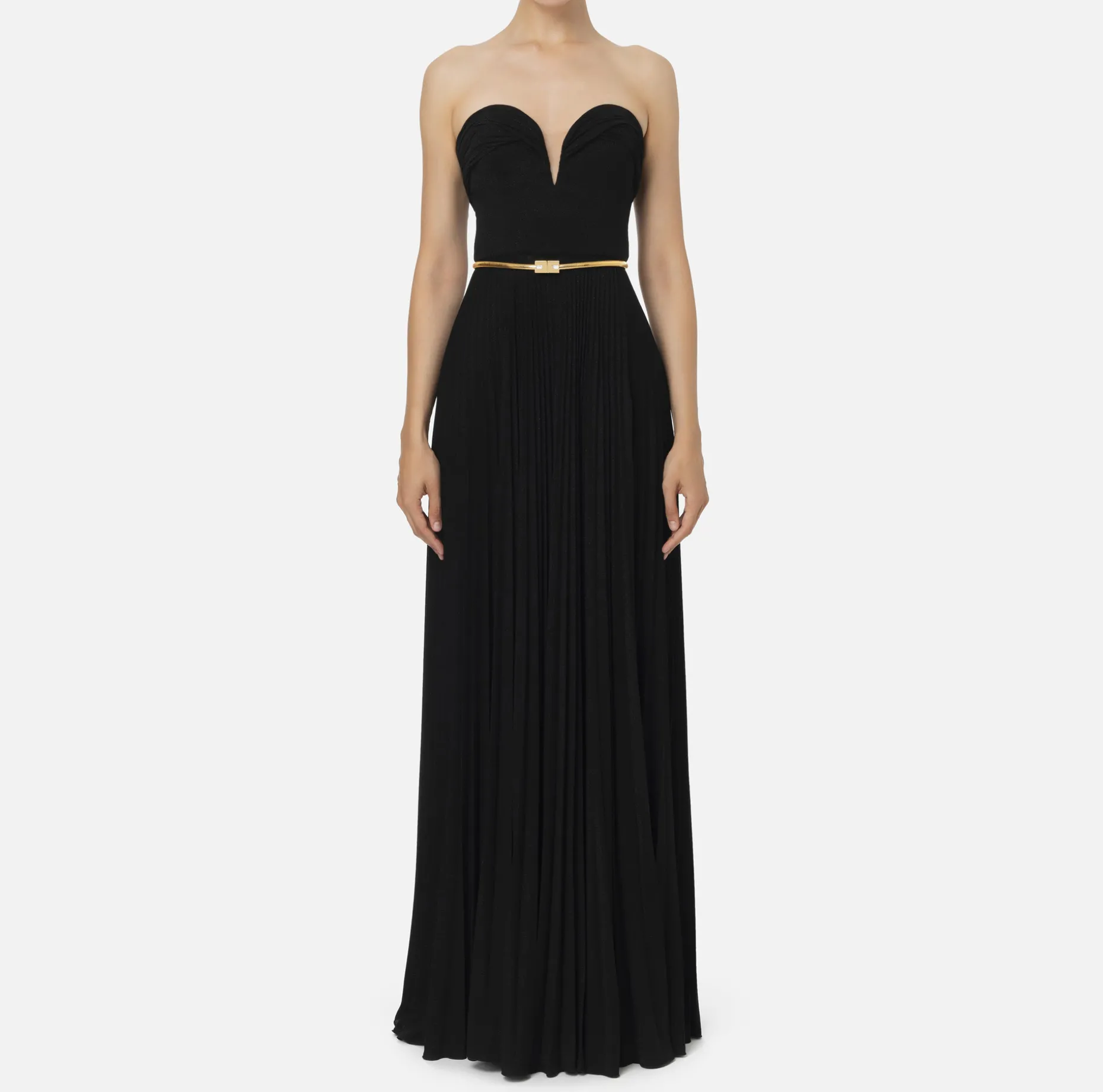 Elisabetta Franchi Red Carpet Dresses | Red Carpet | Pleated red carpet dress in lurex jersey with belt